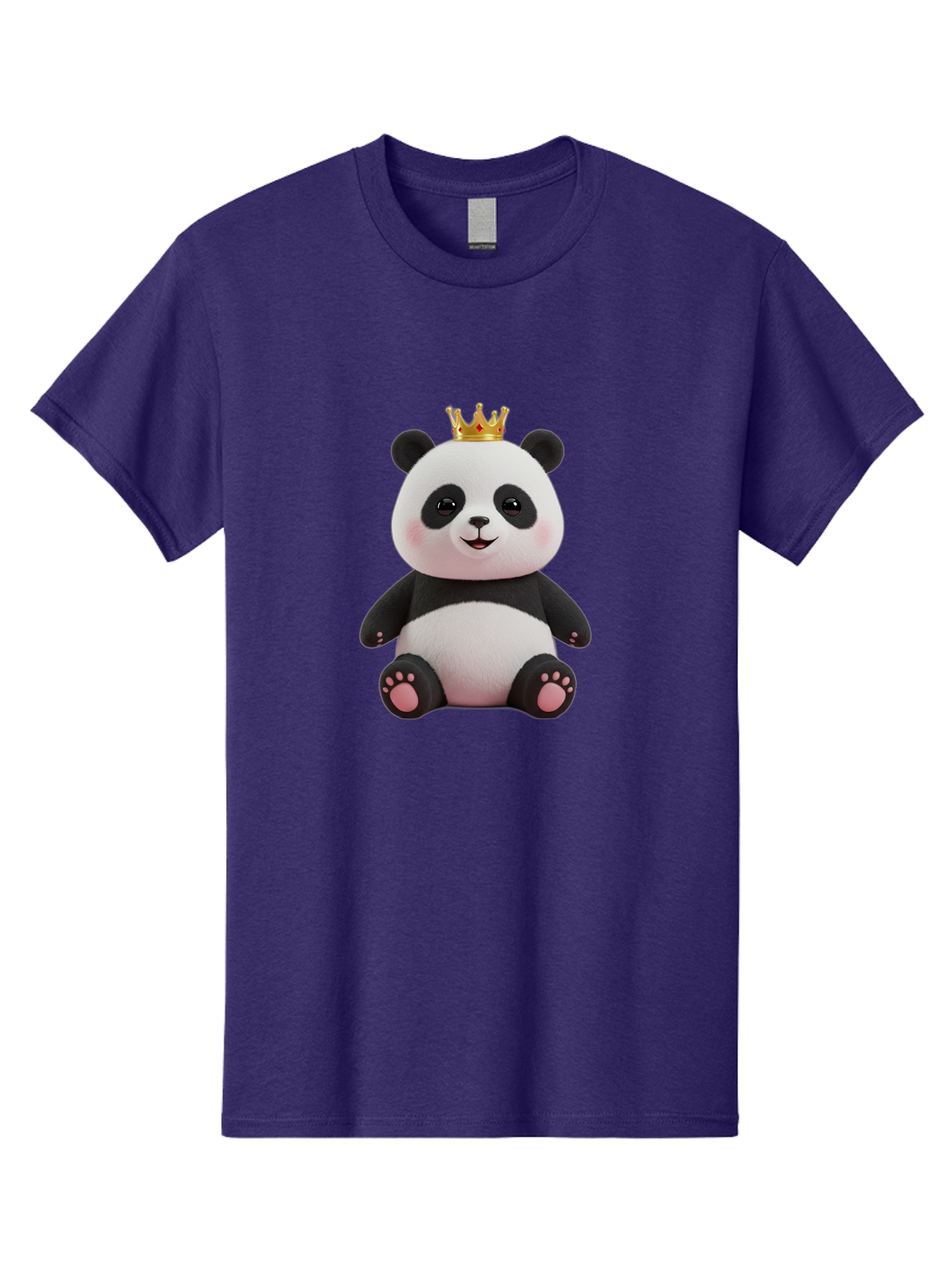 Panda-With-Crown-8 Men'S Graphic Tee, 100% Cotton, Comfortable Casual Summer Wear, Machine Washable, Cute Panda Bear, Plush Toy, Cartoon Character, Royal Crown, Black And White Fur, Smiling Face, Adorable Expression, Kawaii Style, Funny Animal Bae615