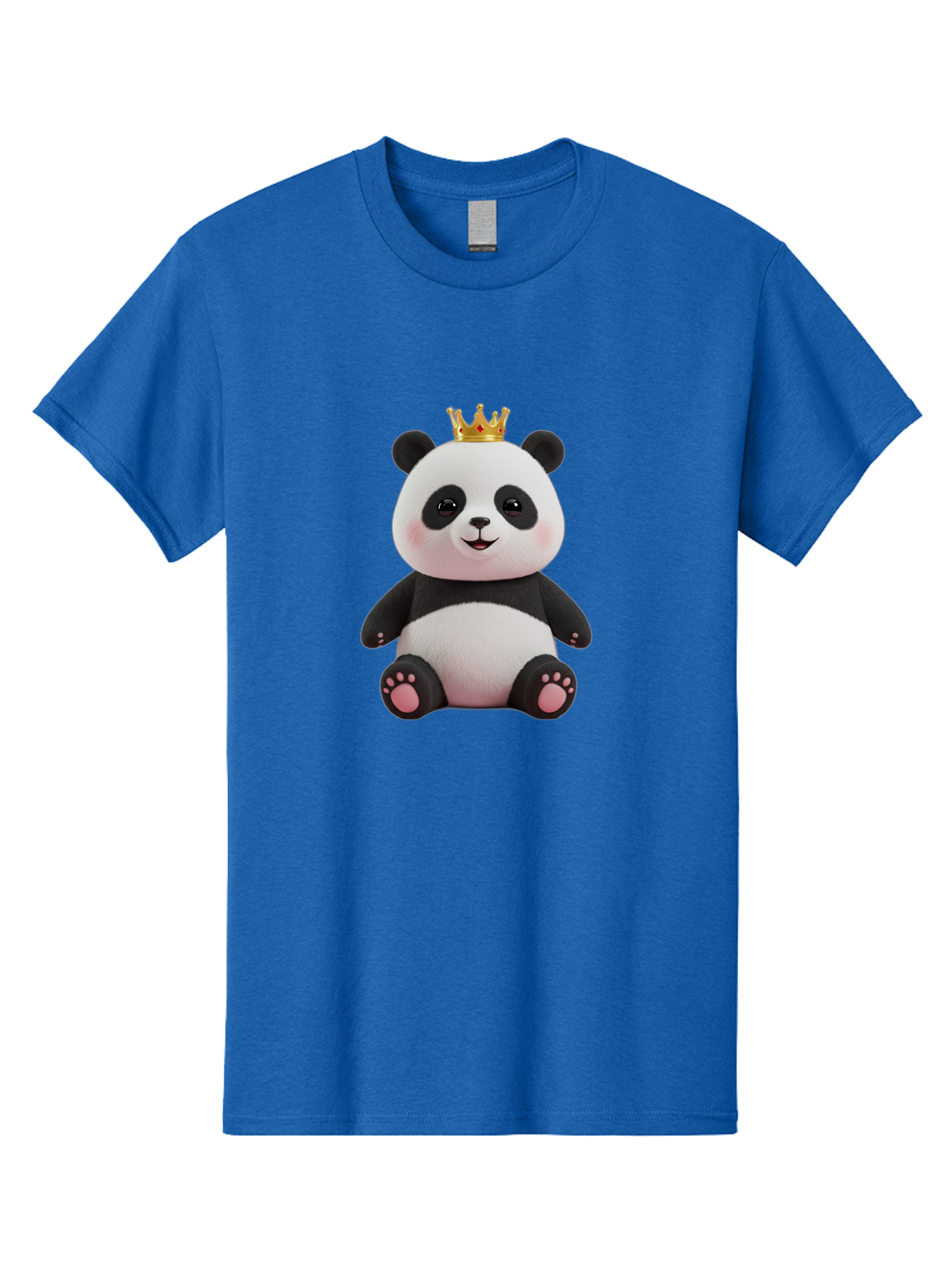 Panda-With-Crown-8 Men'S Graphic Tee, 100% Cotton, Comfortable Casual Summer Wear, Machine Washable, Cute Panda Bear, Plush Toy, Cartoon Character, Royal Crown, Black And White Fur, Smiling Face, Adorable Expression, Kawaii Style, Funny Animal Bae615