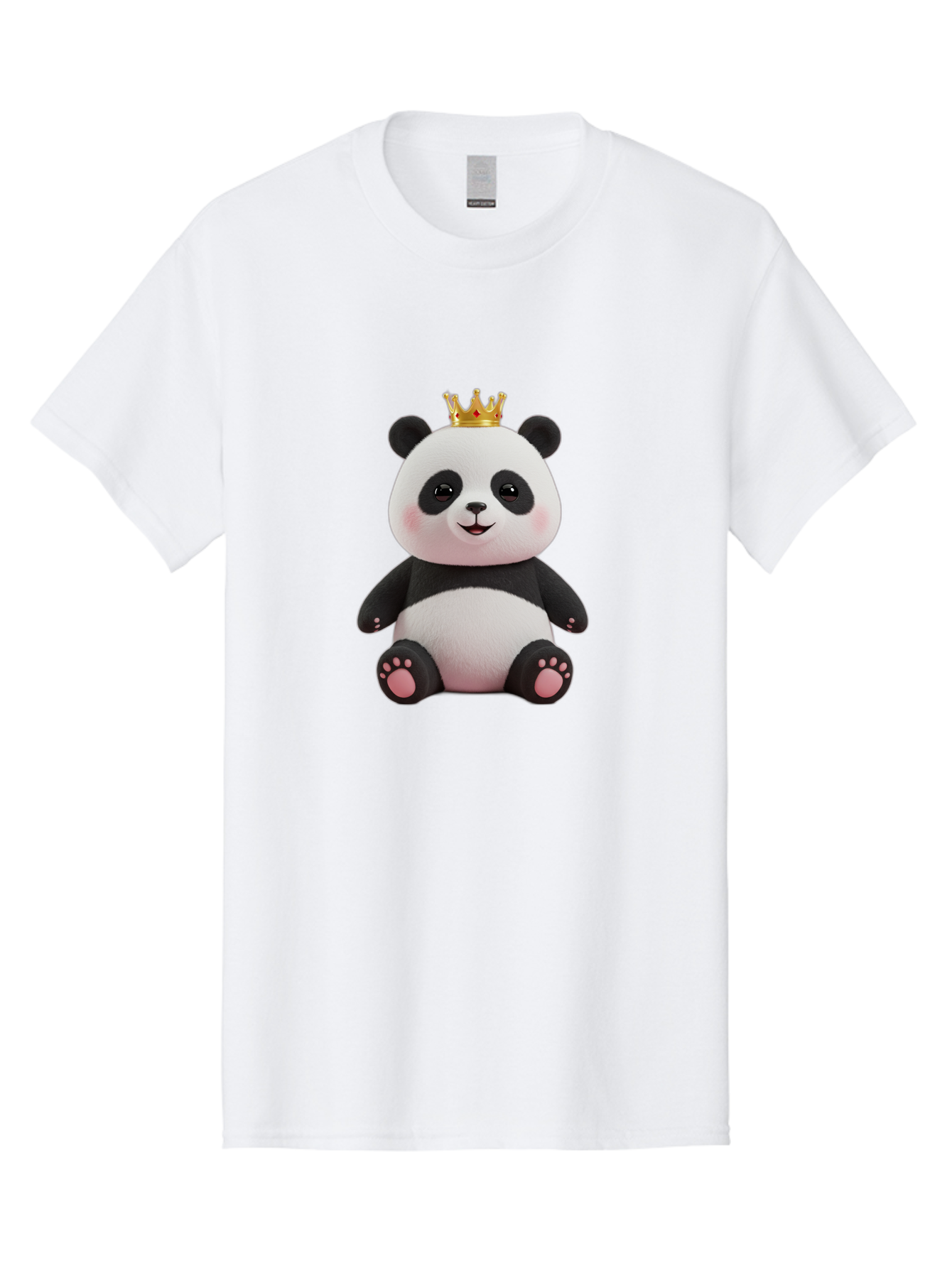 Panda-With-Crown-8 Men'S Graphic Tee, 100% Cotton, Comfortable Casual Summer Wear, Machine Washable, Cute Panda Bear, Plush Toy, Cartoon Character, Royal Crown, Black And White Fur, Smiling Face, Adorable Expression, Kawaii Style, Funny Animal Bae615