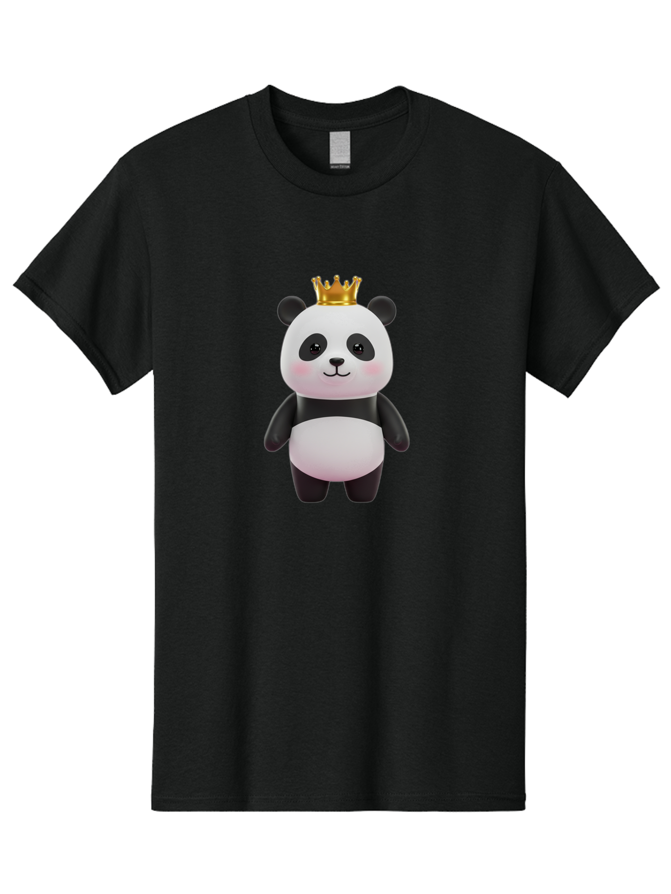 Panda-With-Crown Men'S Graphic Tee, 100% Cotton, Comfortable Casual Summer Wear, Machine Washable, Cute Panda Bear, Cartoon Character, Golden Crown, Kawaii, Adorable, Stuffed Animal, Plush Toy, Royalty, Regal, Black And White Bae616