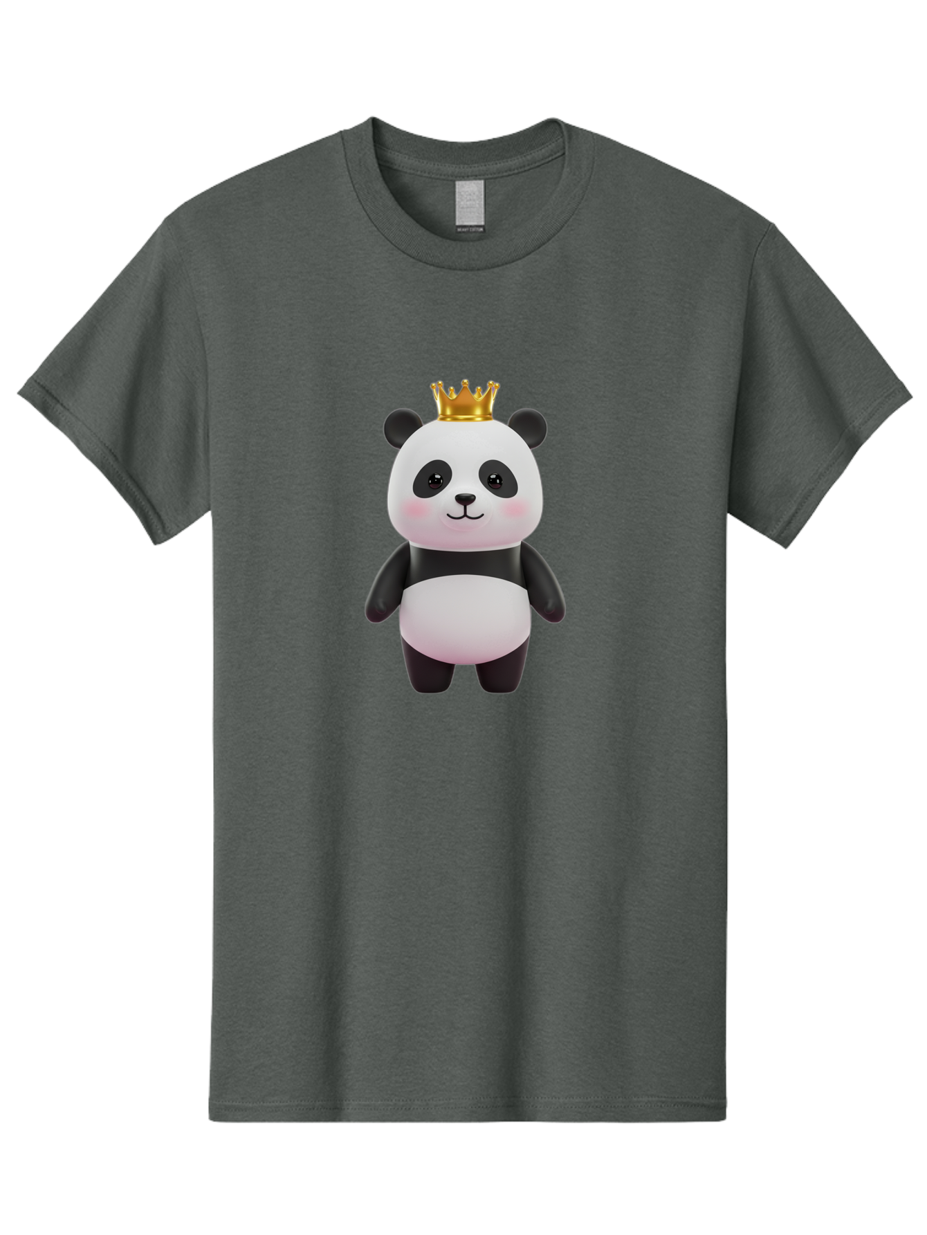 Panda-With-Crown Men'S Graphic Tee, 100% Cotton, Comfortable Casual Summer Wear, Machine Washable, Cute Panda Bear, Cartoon Character, Golden Crown, Kawaii, Adorable, Stuffed Animal, Plush Toy, Royalty, Regal, Black And White Bae616