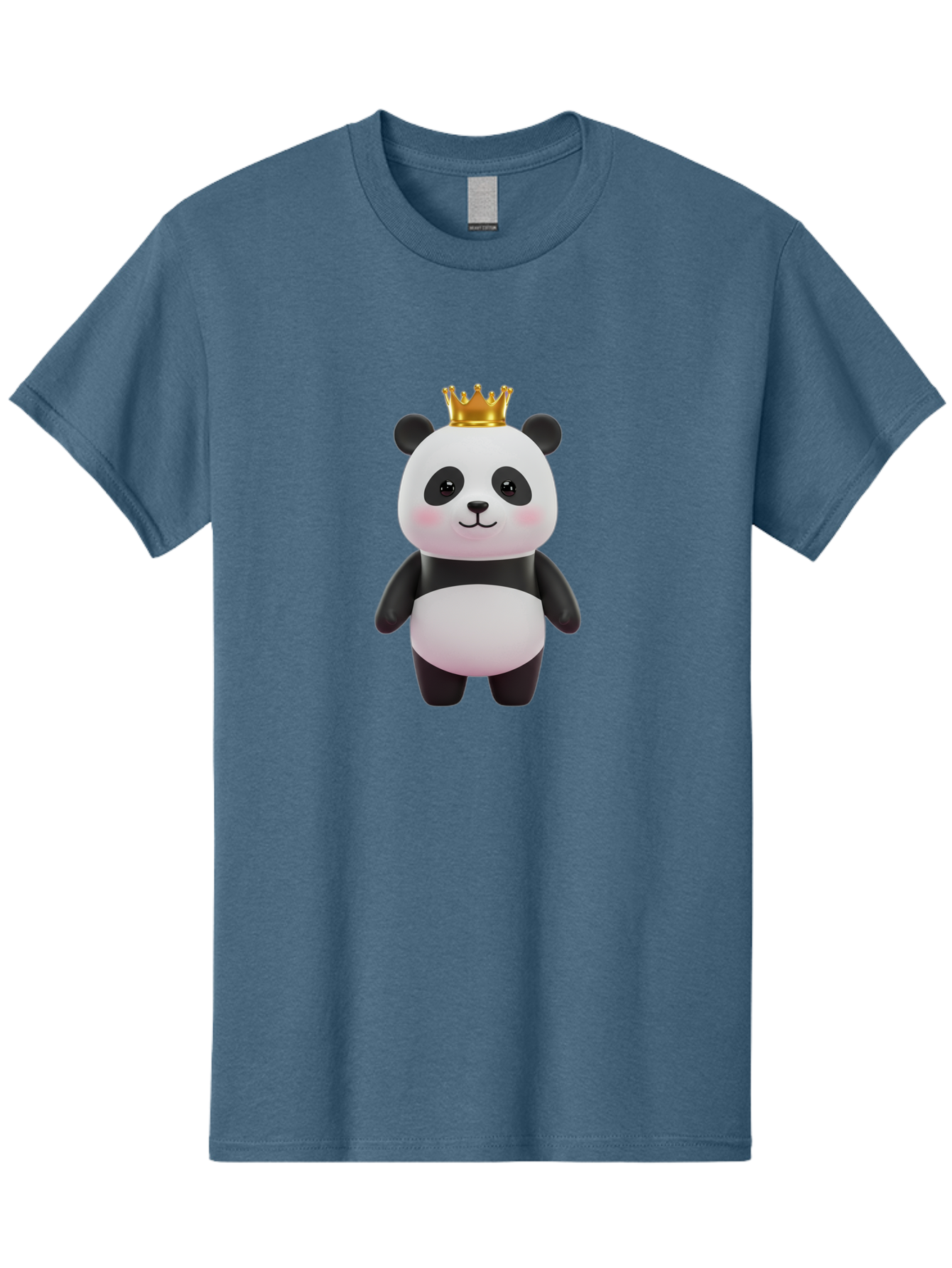 Panda-With-Crown Men'S Graphic Tee, 100% Cotton, Comfortable Casual Summer Wear, Machine Washable, Cute Panda Bear, Cartoon Character, Golden Crown, Kawaii, Adorable, Stuffed Animal, Plush Toy, Royalty, Regal, Black And White Bae616