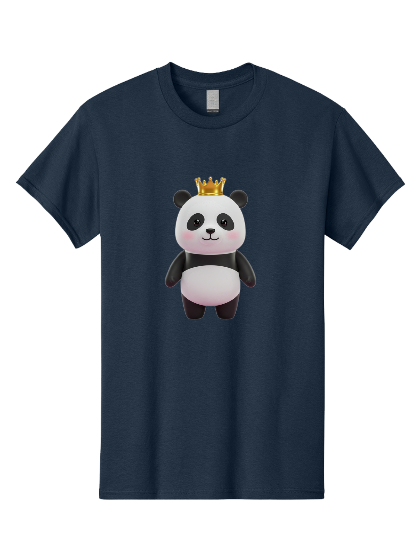 Panda-With-Crown Men'S Graphic Tee, 100% Cotton, Comfortable Casual Summer Wear, Machine Washable, Cute Panda Bear, Cartoon Character, Golden Crown, Kawaii, Adorable, Stuffed Animal, Plush Toy, Royalty, Regal, Black And White Bae616