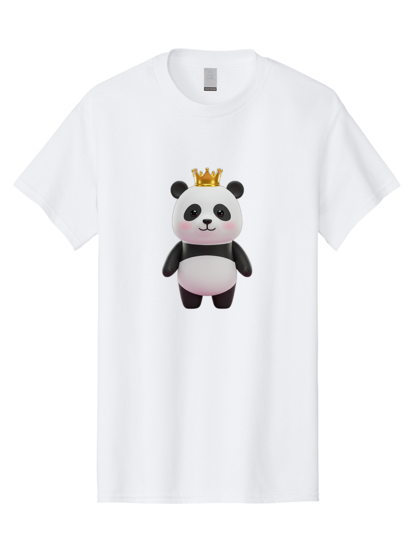 Panda-With-Crown Men'S Graphic Tee, 100% Cotton, Comfortable Casual Summer Wear, Machine Washable, Cute Panda Bear, Cartoon Character, Golden Crown, Kawaii, Adorable, Stuffed Animal, Plush Toy, Royalty, Regal, Black And White Bae616
