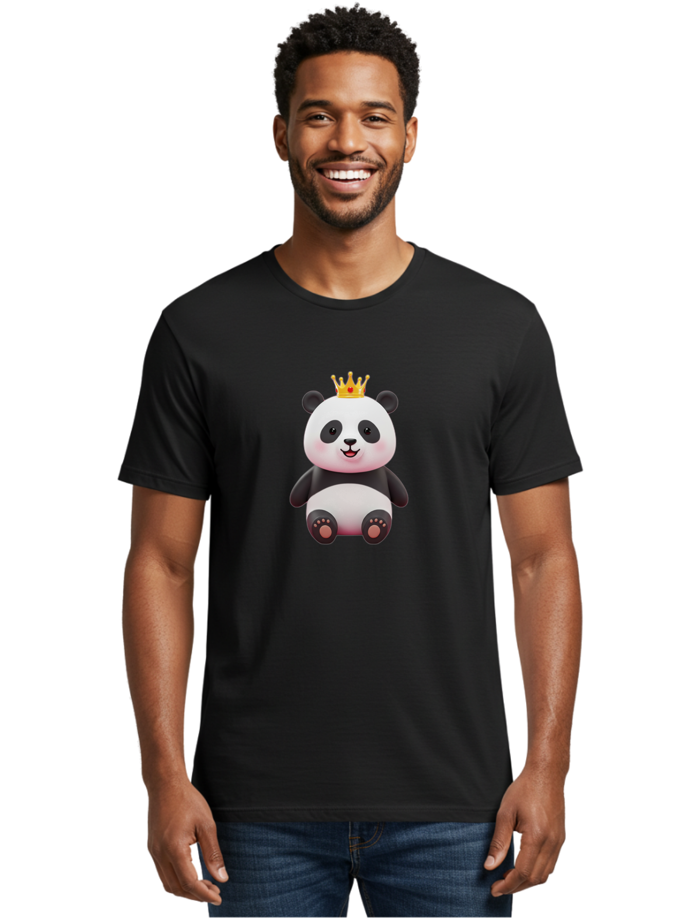 Panda-With-Gold-Crown-1 Men'S Graphic Tee, 100% Cotton, Comfortable Casual Summer Wear, Machine Washable, Cartoon Panda, Cute Panda, Panda Bear, King Panda, Crowned Animal, Regal Creature, Adorable Cartoon Character, Funny Animal, Royalty, Bae617