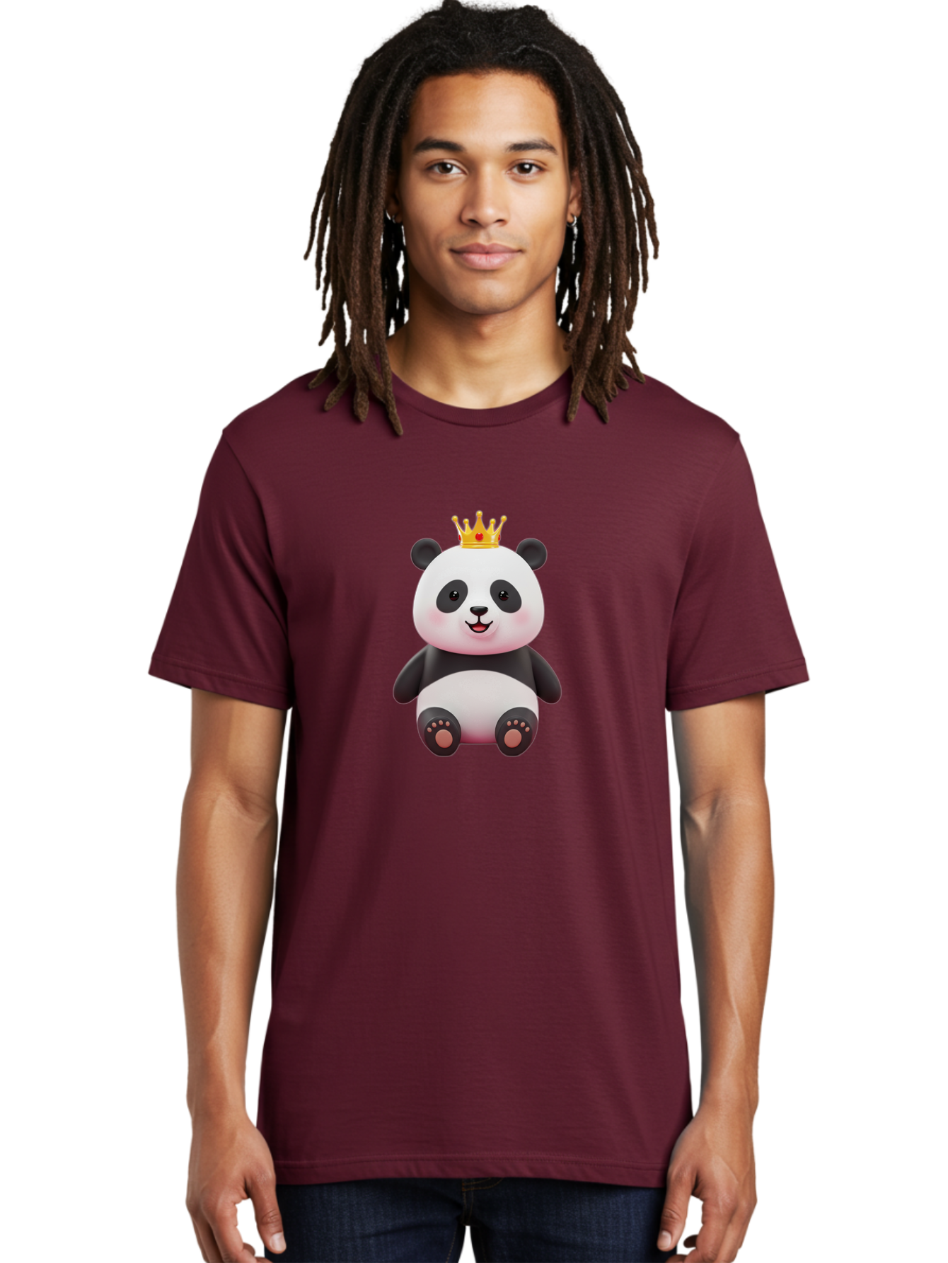 Panda-With-Gold-Crown-1 Men'S Graphic Tee, 100% Cotton, Comfortable Casual Summer Wear, Machine Washable, Cartoon Panda, Cute Panda, Panda Bear, King Panda, Crowned Animal, Regal Creature, Adorable Cartoon Character, Funny Animal, Royalty, Bae617