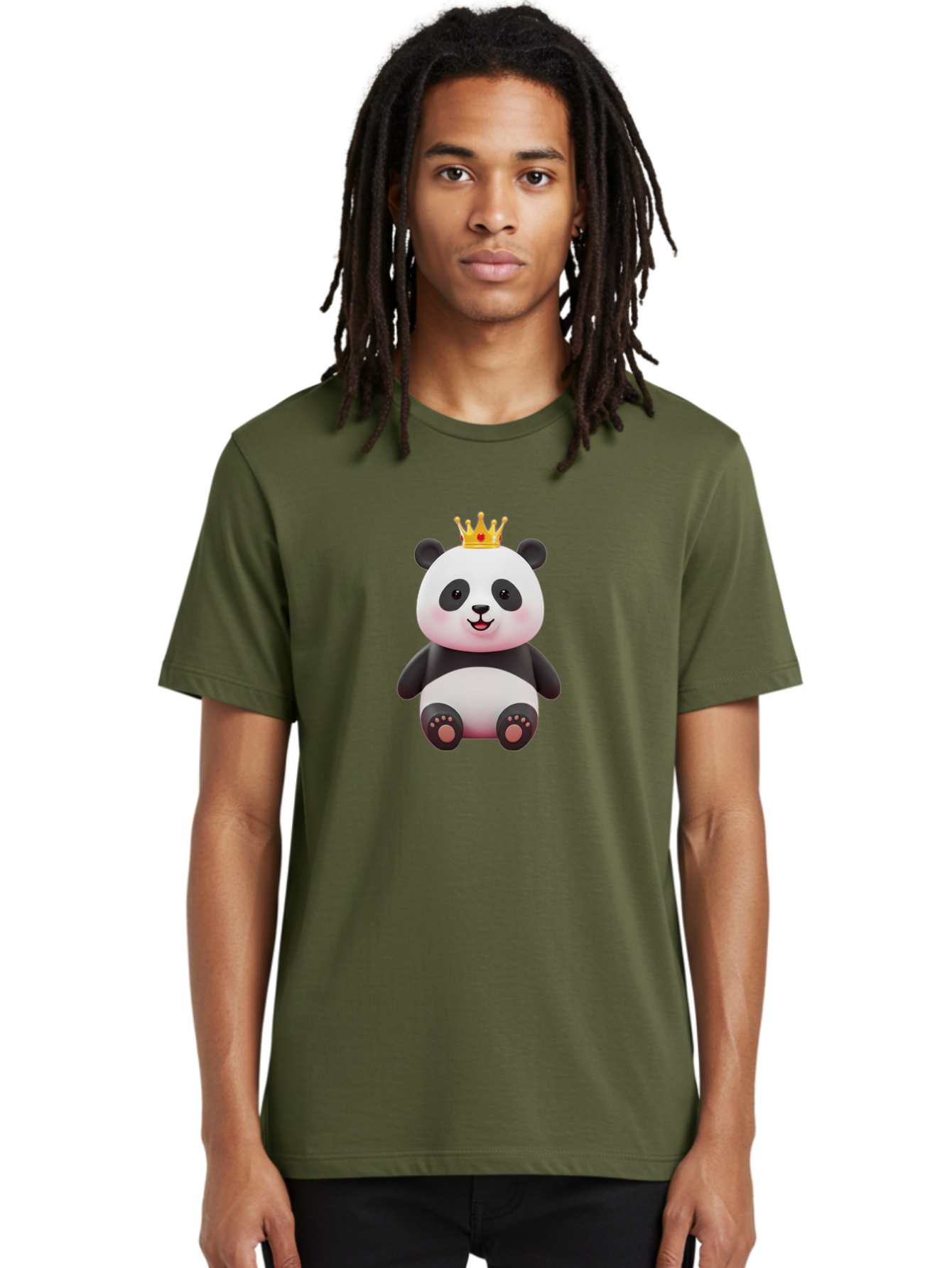 Panda-With-Gold-Crown-1 Men'S Graphic Tee, 100% Cotton, Comfortable Casual Summer Wear, Machine Washable, Cartoon Panda, Cute Panda, Panda Bear, King Panda, Crowned Animal, Regal Creature, Adorable Cartoon Character, Funny Animal, Royalty, Bae617