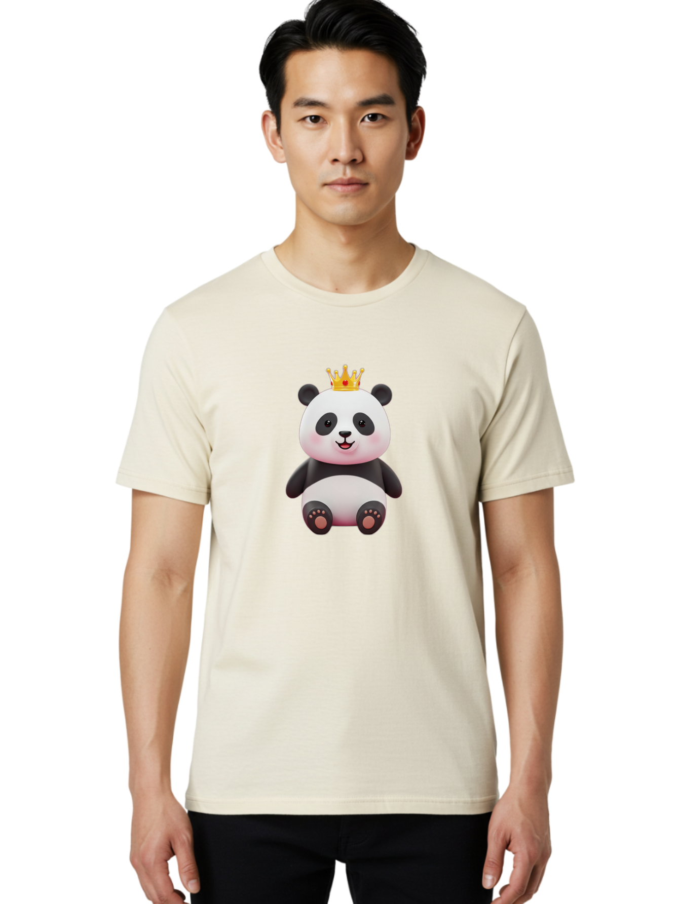 Panda-With-Gold-Crown-1 Men'S Graphic Tee, 100% Cotton, Comfortable Casual Summer Wear, Machine Washable, Cartoon Panda, Cute Panda, Panda Bear, King Panda, Crowned Animal, Regal Creature, Adorable Cartoon Character, Funny Animal, Royalty, Bae617