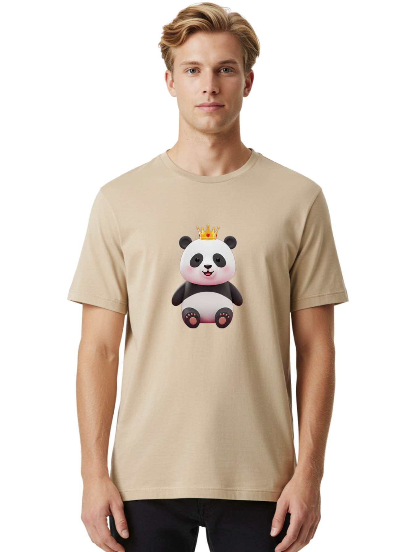 Panda-With-Gold-Crown-1 Men'S Graphic Tee, 100% Cotton, Comfortable Casual Summer Wear, Machine Washable, Cartoon Panda, Cute Panda, Panda Bear, King Panda, Crowned Animal, Regal Creature, Adorable Cartoon Character, Funny Animal, Royalty, Bae617