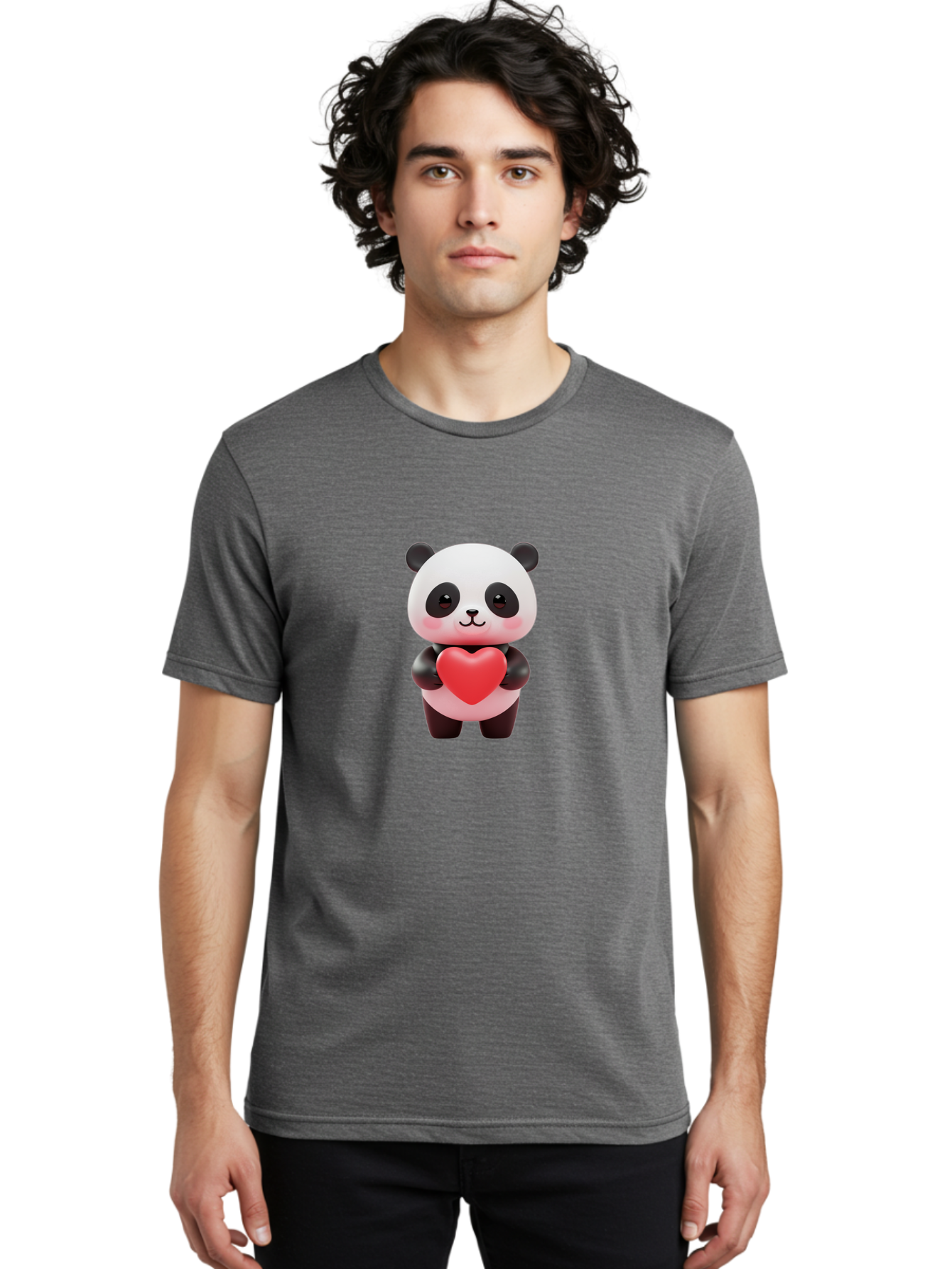 Panda-With-Heart-1 Men'S Graphic Tee, 100% Cotton, Comfortable Casual Summer Wear, Machine Washable, Cartoon Panda, Red Heart, Cute Animal, Love Symbol, Adorable Character, 3D Illustration, Panda Bear, Heart Shape, Love Expression, Kawaii Art Bae619