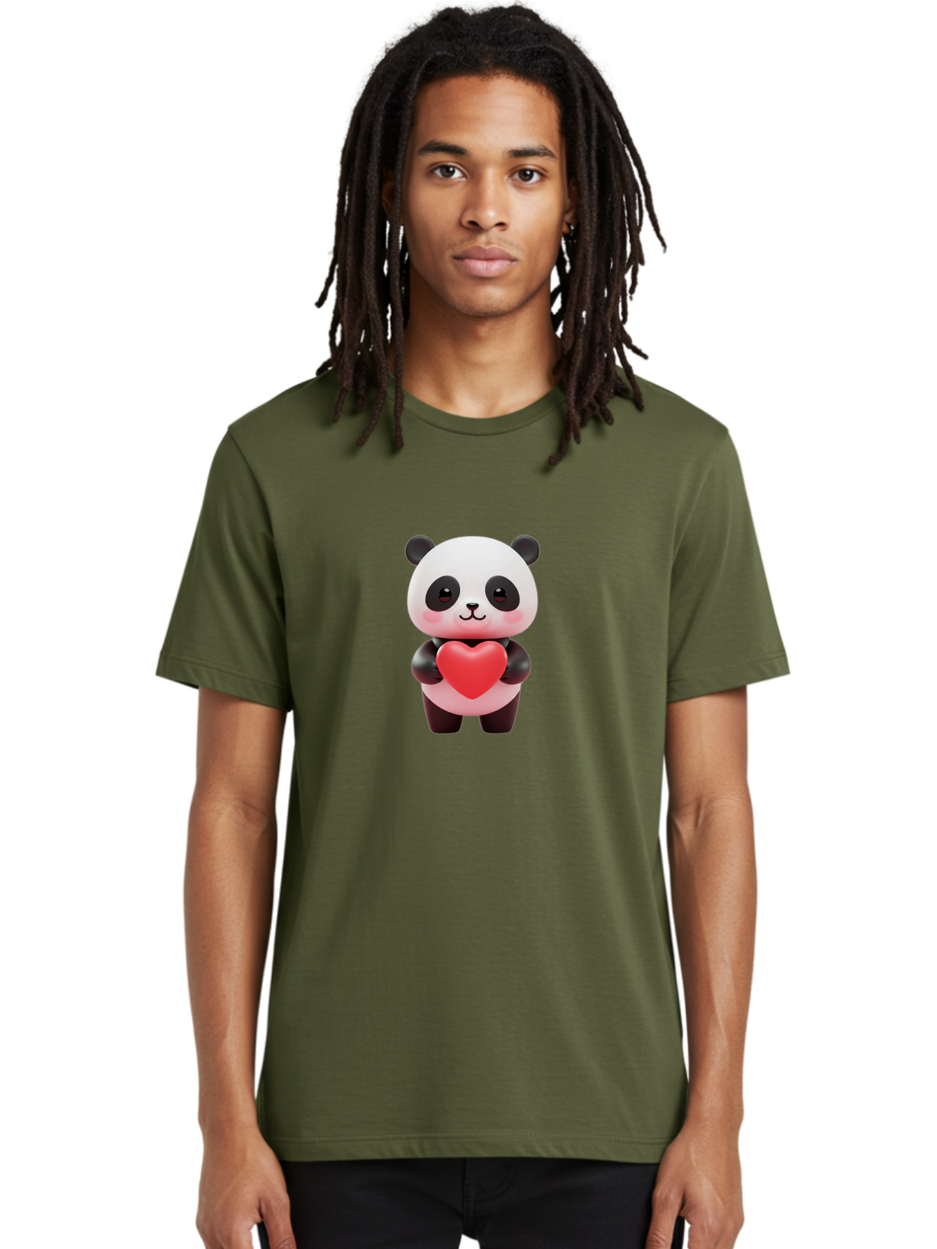 Panda-With-Heart-1 Men'S Graphic Tee, 100% Cotton, Comfortable Casual Summer Wear, Machine Washable, Cartoon Panda, Red Heart, Cute Animal, Love Symbol, Adorable Character, 3D Illustration, Panda Bear, Heart Shape, Love Expression, Kawaii Art Bae619