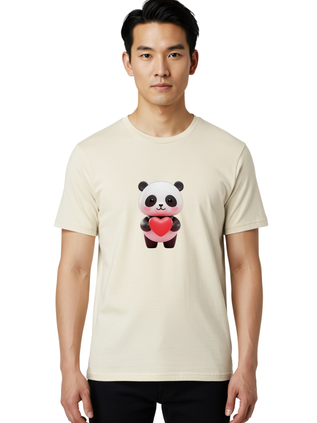 Panda-With-Heart-1 Men'S Graphic Tee, 100% Cotton, Comfortable Casual Summer Wear, Machine Washable, Cartoon Panda, Red Heart, Cute Animal, Love Symbol, Adorable Character, 3D Illustration, Panda Bear, Heart Shape, Love Expression, Kawaii Art Bae619