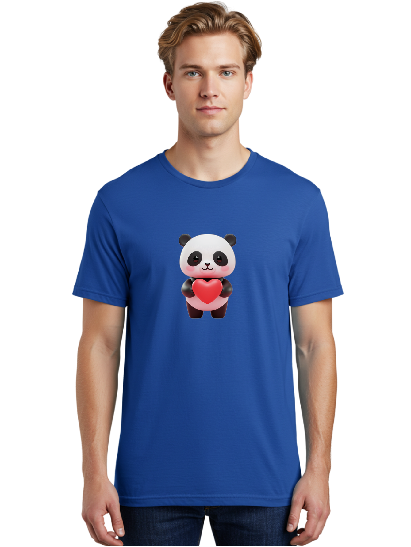 Panda-With-Heart-1 Men'S Graphic Tee, 100% Cotton, Comfortable Casual Summer Wear, Machine Washable, Cartoon Panda, Red Heart, Cute Animal, Love Symbol, Adorable Character, 3D Illustration, Panda Bear, Heart Shape, Love Expression, Kawaii Art Bae619