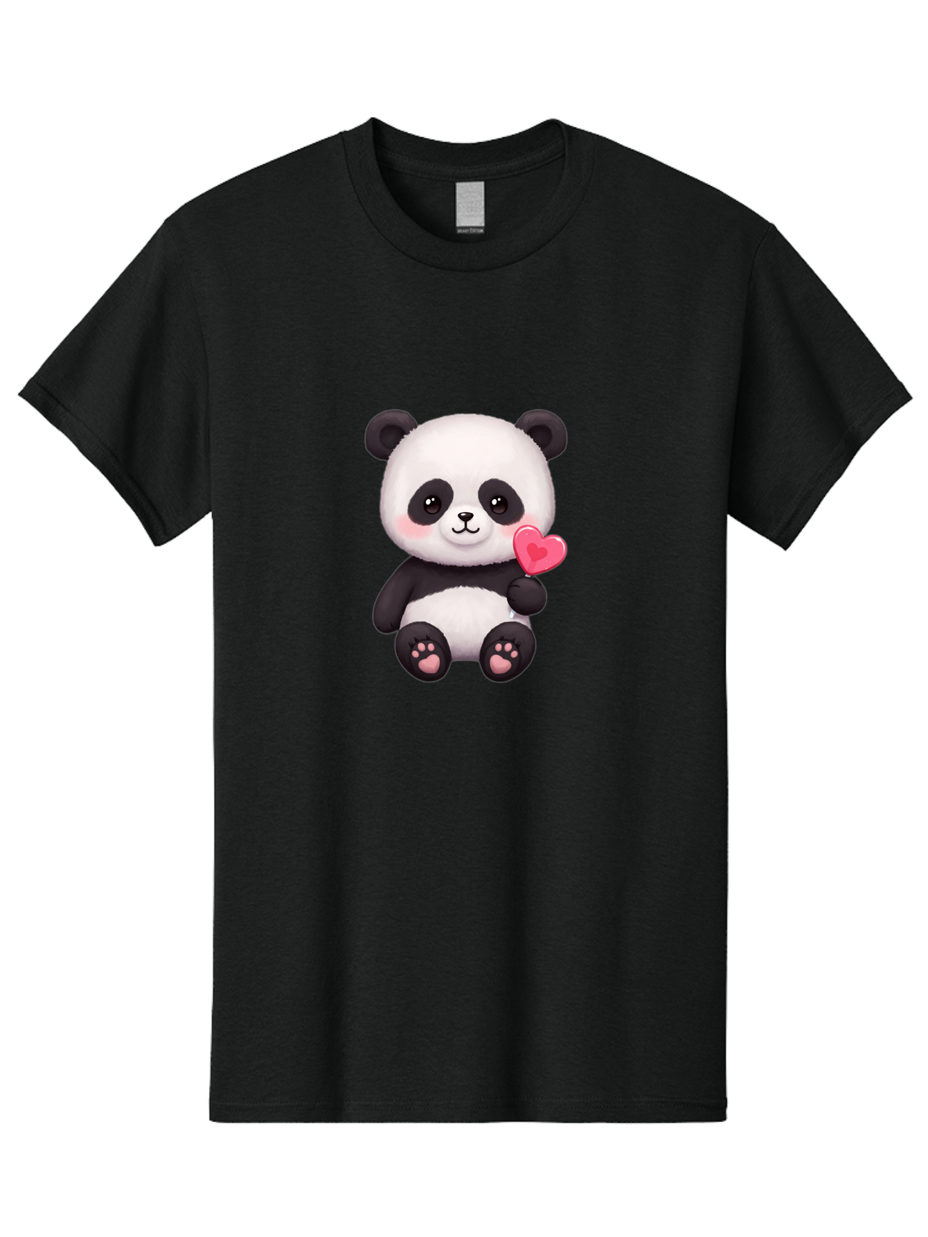 Panda-With-Heart-2 Men'S Graphic Tee, 100% Cotton, Comfortable Casual Summer Wear, Machine Washable, Cute Panda Bear, Holding Heart, Adorable Animal, Cartoon Character, Pink Heart, Love Symbol, Kawaii Illustration, Fuzzy Texture, Bae620