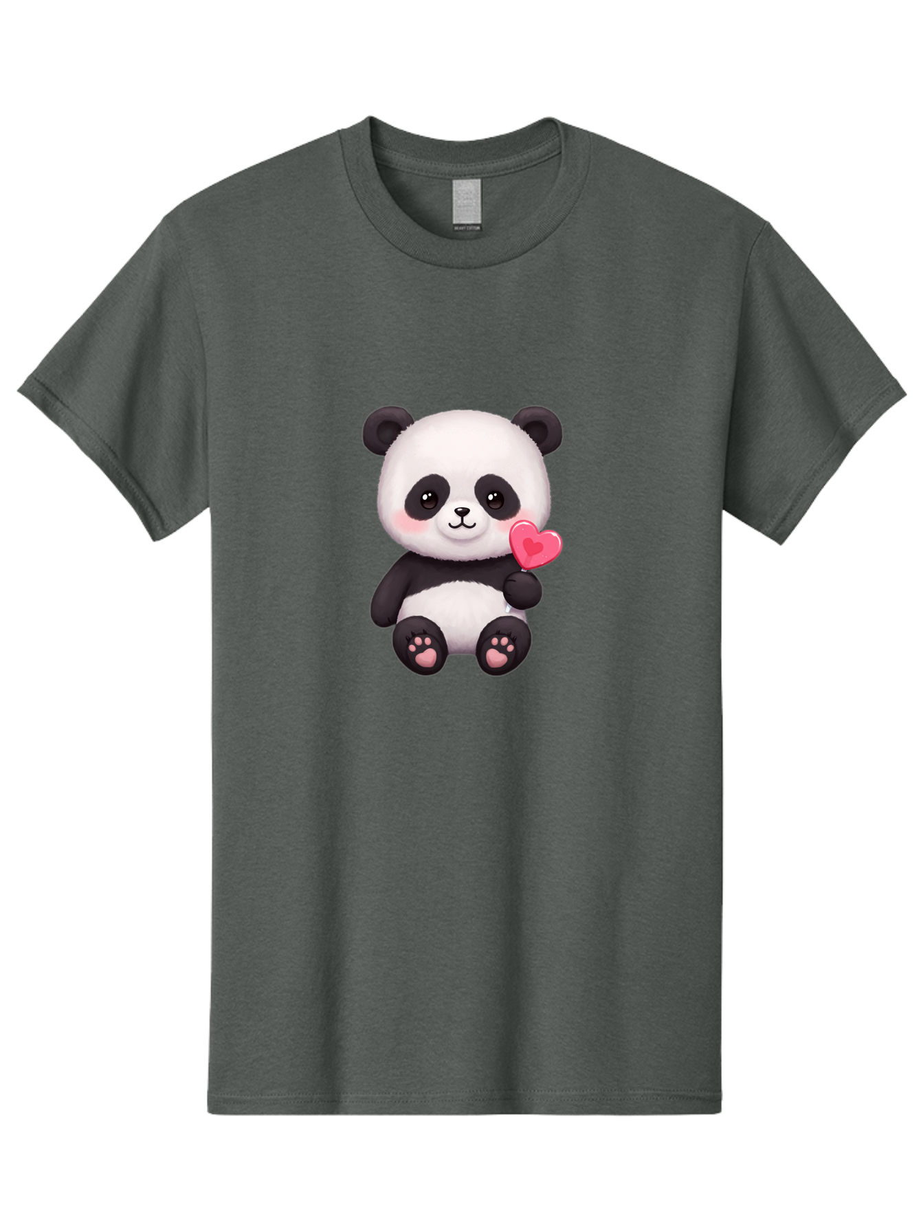 Panda-With-Heart-2 Men'S Graphic Tee, 100% Cotton, Comfortable Casual Summer Wear, Machine Washable, Cute Panda Bear, Holding Heart, Adorable Animal, Cartoon Character, Pink Heart, Love Symbol, Kawaii Illustration, Fuzzy Texture, Bae620