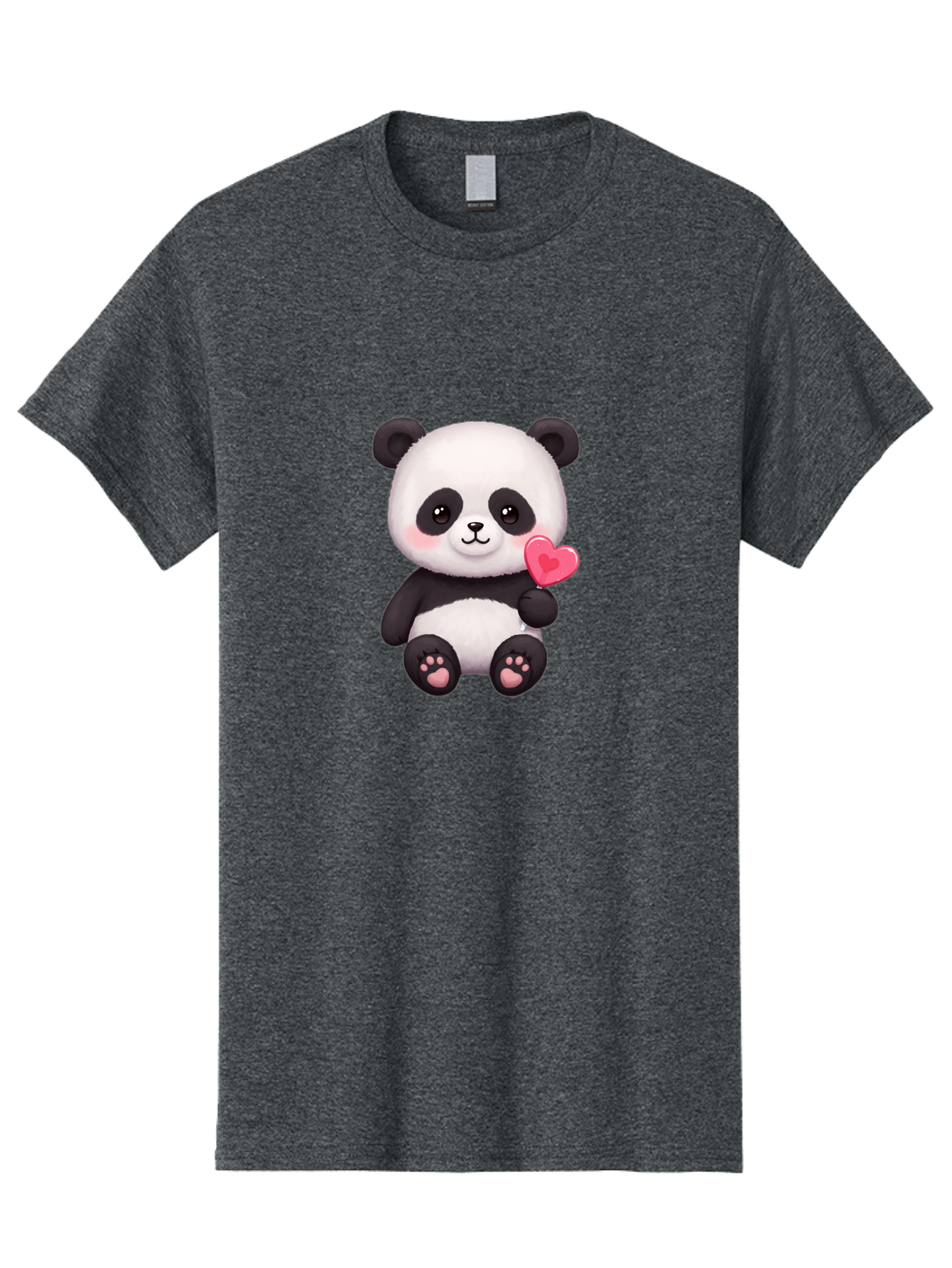 Panda-With-Heart-2 Men'S Graphic Tee, 100% Cotton, Comfortable Casual Summer Wear, Machine Washable, Cute Panda Bear, Holding Heart, Adorable Animal, Cartoon Character, Pink Heart, Love Symbol, Kawaii Illustration, Fuzzy Texture, Bae620