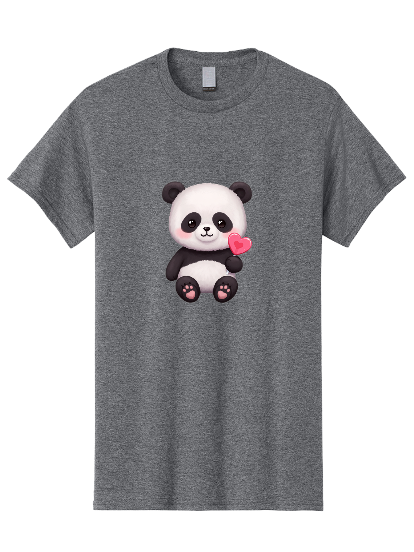 Panda-With-Heart-2 Men'S Graphic Tee, 100% Cotton, Comfortable Casual Summer Wear, Machine Washable, Cute Panda Bear, Holding Heart, Adorable Animal, Cartoon Character, Pink Heart, Love Symbol, Kawaii Illustration, Fuzzy Texture, Bae620
