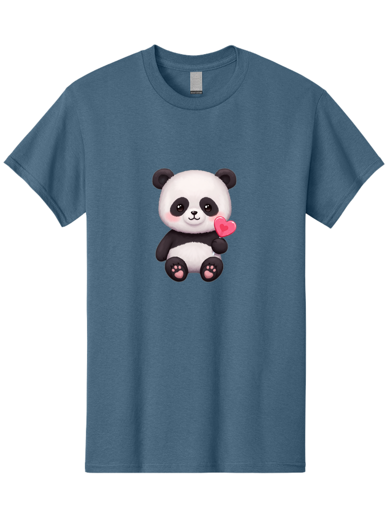 Panda-With-Heart-2 Men'S Graphic Tee, 100% Cotton, Comfortable Casual Summer Wear, Machine Washable, Cute Panda Bear, Holding Heart, Adorable Animal, Cartoon Character, Pink Heart, Love Symbol, Kawaii Illustration, Fuzzy Texture, Bae620