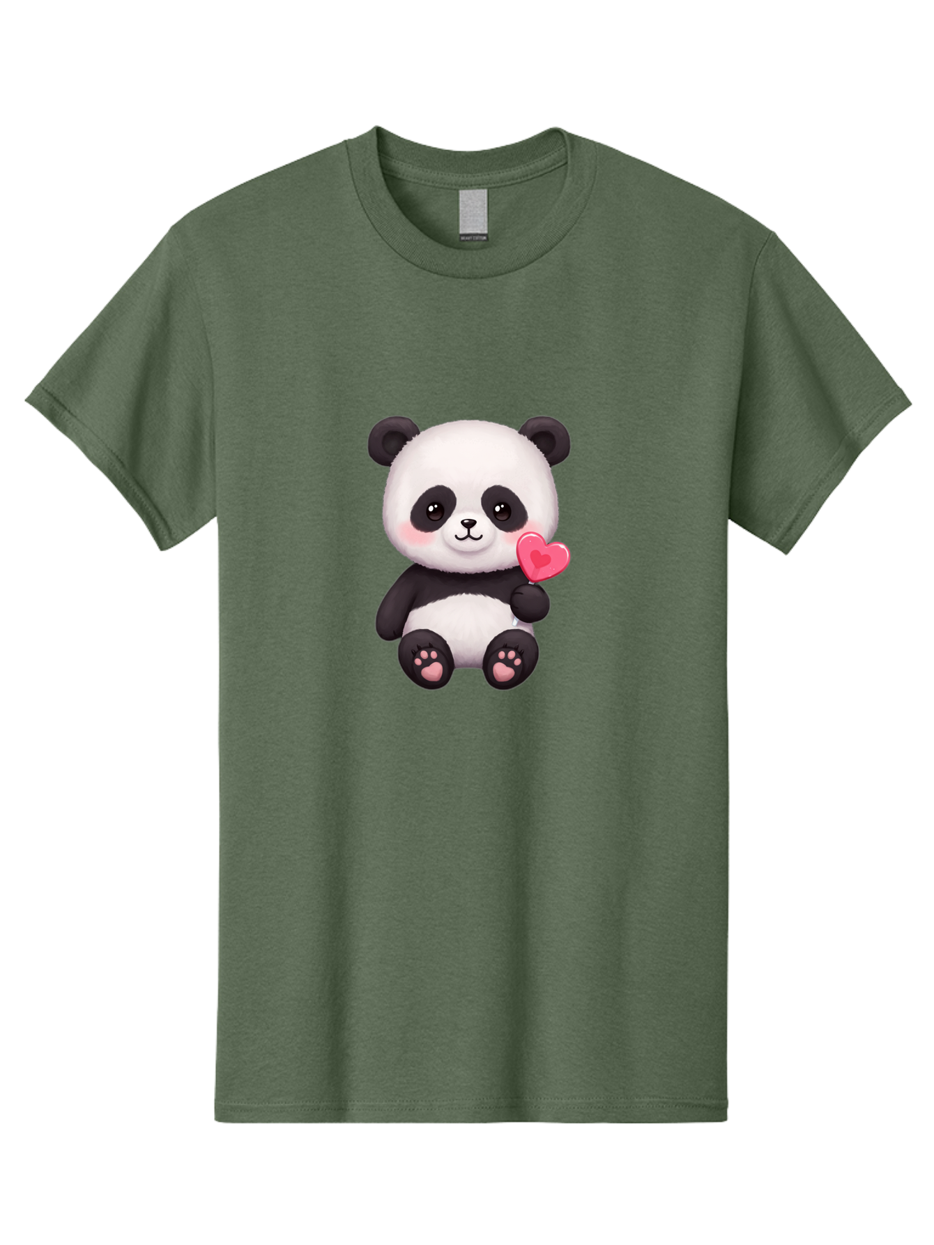 Panda-With-Heart-2 Men'S Graphic Tee, 100% Cotton, Comfortable Casual Summer Wear, Machine Washable, Cute Panda Bear, Holding Heart, Adorable Animal, Cartoon Character, Pink Heart, Love Symbol, Kawaii Illustration, Fuzzy Texture, Bae620