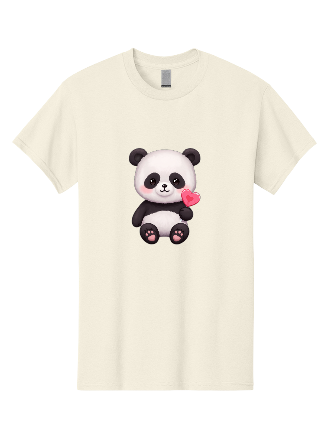 Panda-With-Heart-2 Men'S Graphic Tee, 100% Cotton, Comfortable Casual Summer Wear, Machine Washable, Cute Panda Bear, Holding Heart, Adorable Animal, Cartoon Character, Pink Heart, Love Symbol, Kawaii Illustration, Fuzzy Texture, Bae620