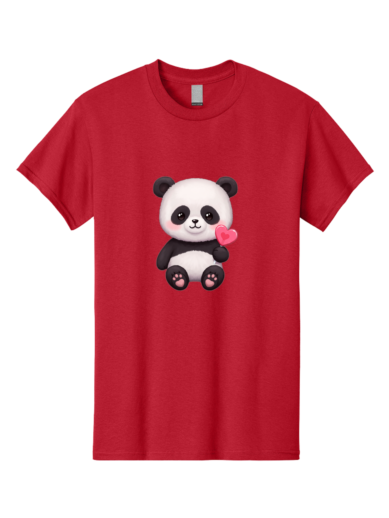 Panda-With-Heart-2 Men'S Graphic Tee, 100% Cotton, Comfortable Casual Summer Wear, Machine Washable, Cute Panda Bear, Holding Heart, Adorable Animal, Cartoon Character, Pink Heart, Love Symbol, Kawaii Illustration, Fuzzy Texture, Bae620