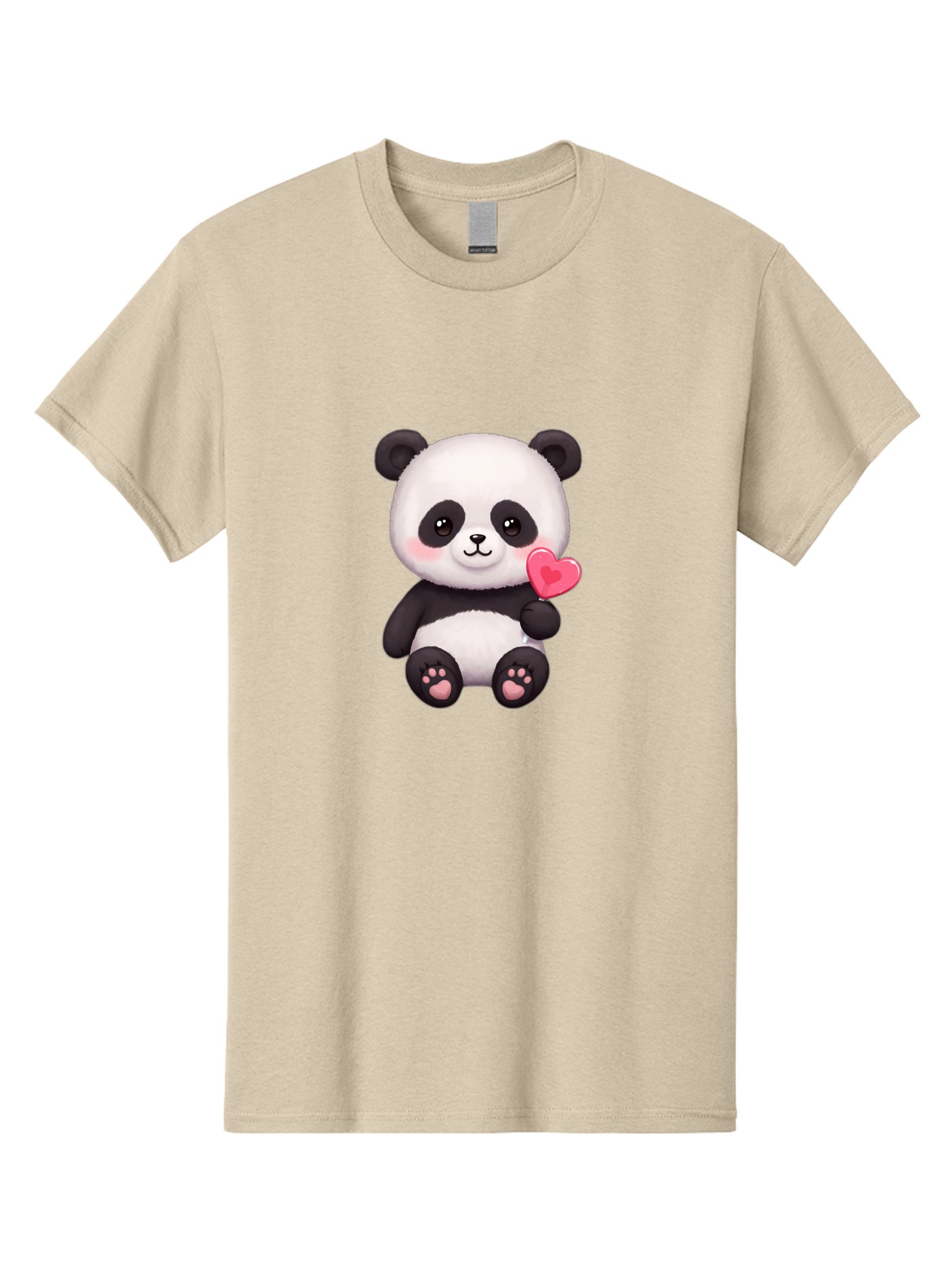 Panda-With-Heart-2 Men'S Graphic Tee, 100% Cotton, Comfortable Casual Summer Wear, Machine Washable, Cute Panda Bear, Holding Heart, Adorable Animal, Cartoon Character, Pink Heart, Love Symbol, Kawaii Illustration, Fuzzy Texture, Bae620