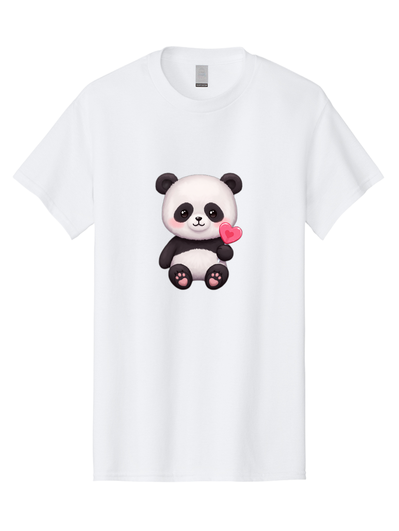 Panda-With-Heart-2 Men'S Graphic Tee, 100% Cotton, Comfortable Casual Summer Wear, Machine Washable, Cute Panda Bear, Holding Heart, Adorable Animal, Cartoon Character, Pink Heart, Love Symbol, Kawaii Illustration, Fuzzy Texture, Bae620