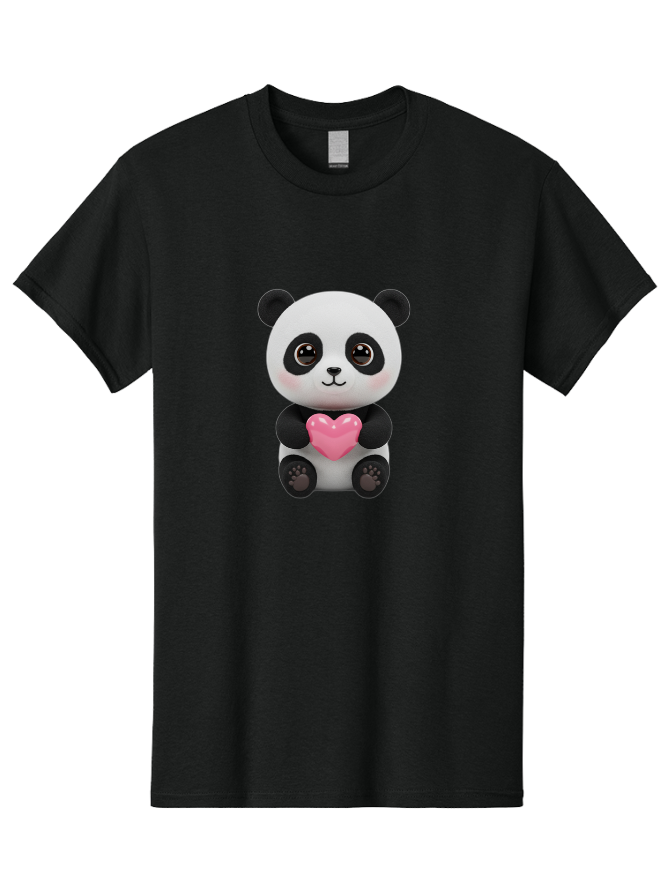 Panda-With-Heart Men'S Graphic Tee, 100% Cotton, Comfortable Casual Summer Wear, Machine Washable, Kawaii Panda Bear, Cute Cartoon Character, Pink Heart Symbol, Adorable Illustration, Love And Affection, Digital Art, Heartwarming Scene, Bae621