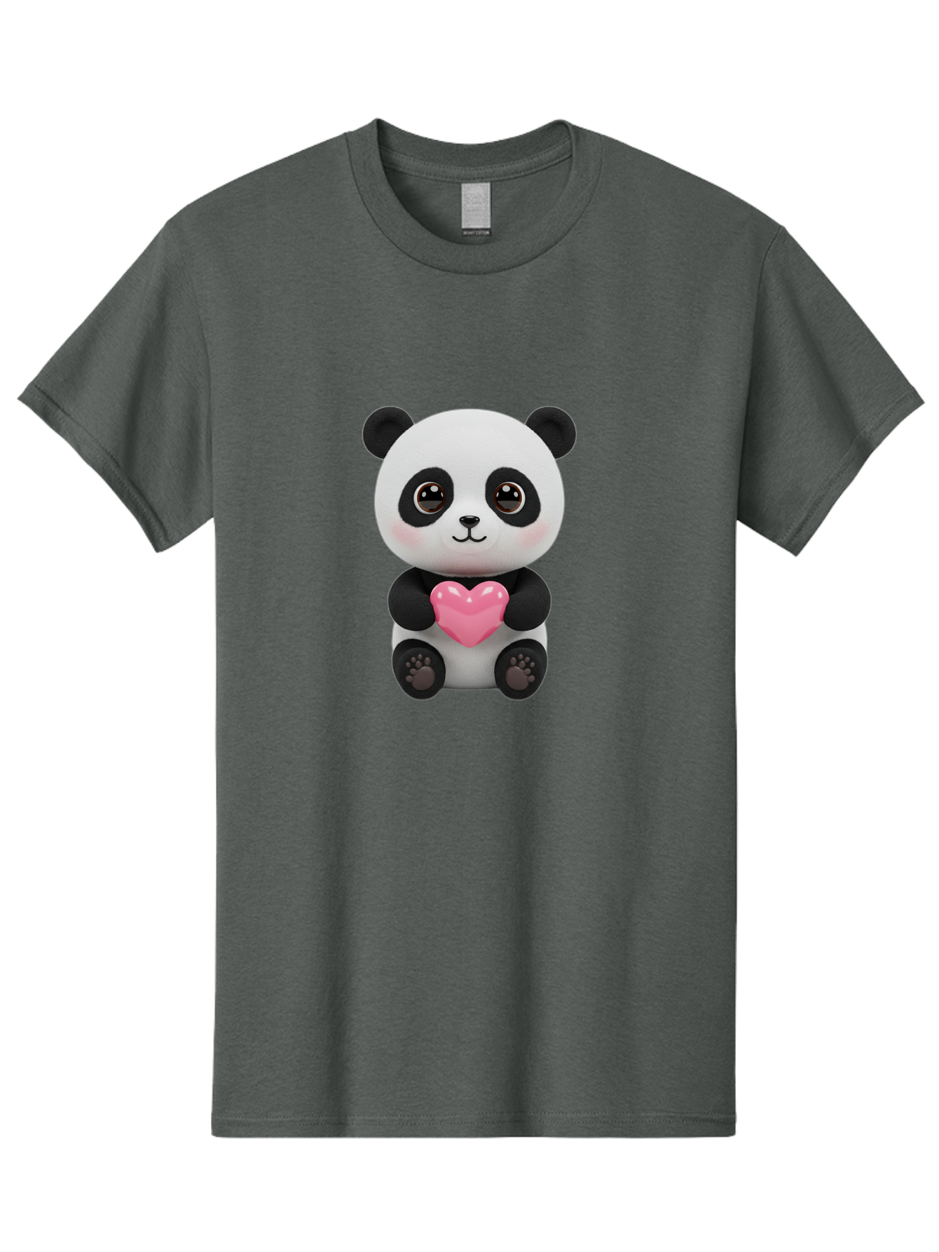 Panda-With-Heart Men'S Graphic Tee, 100% Cotton, Comfortable Casual Summer Wear, Machine Washable, Kawaii Panda Bear, Cute Cartoon Character, Pink Heart Symbol, Adorable Illustration, Love And Affection, Digital Art, Heartwarming Scene, Bae621
