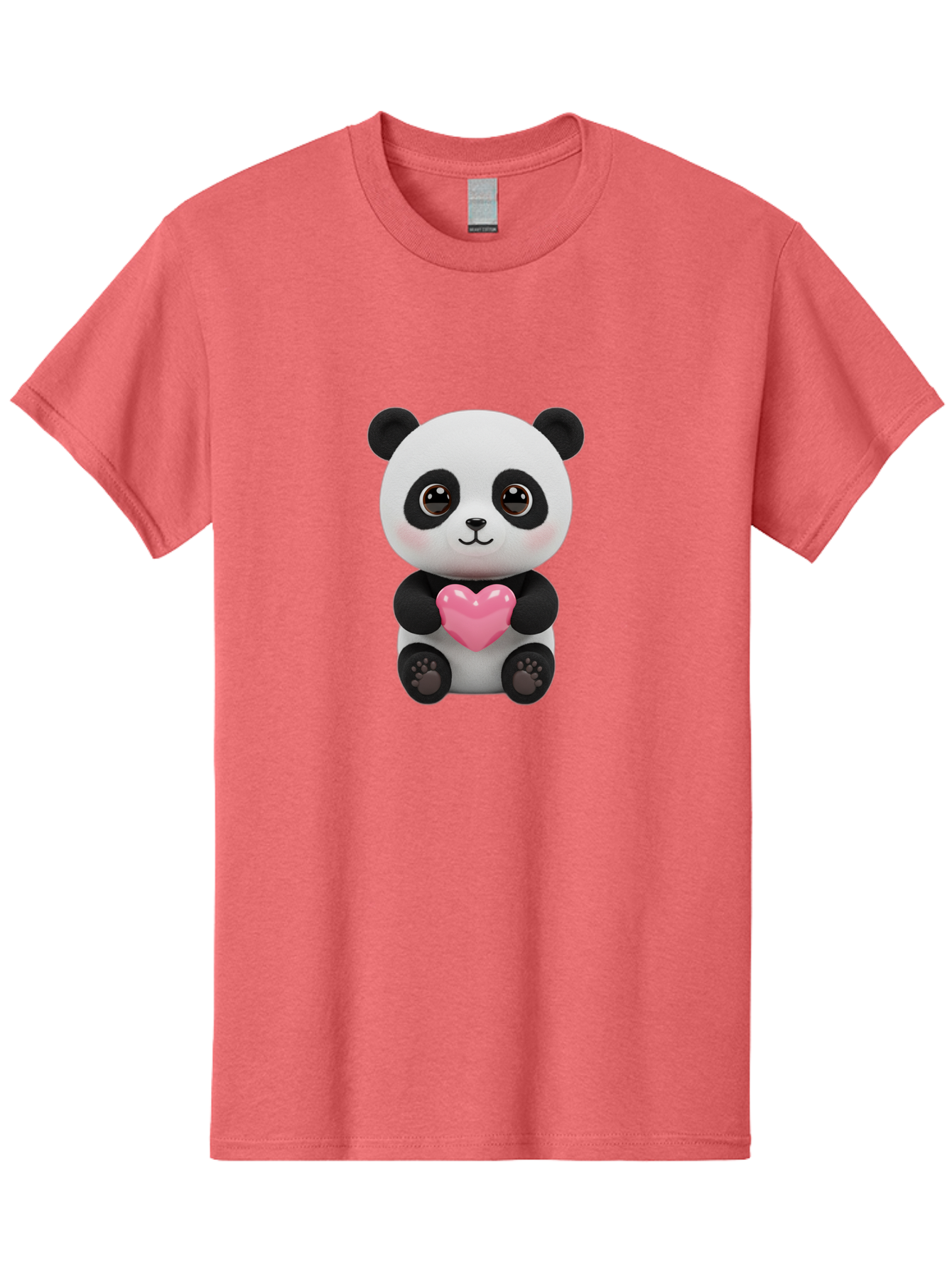 Panda-With-Heart Men'S Graphic Tee, 100% Cotton, Comfortable Casual Summer Wear, Machine Washable, Kawaii Panda Bear, Cute Cartoon Character, Pink Heart Symbol, Adorable Illustration, Love And Affection, Digital Art, Heartwarming Scene, Bae621