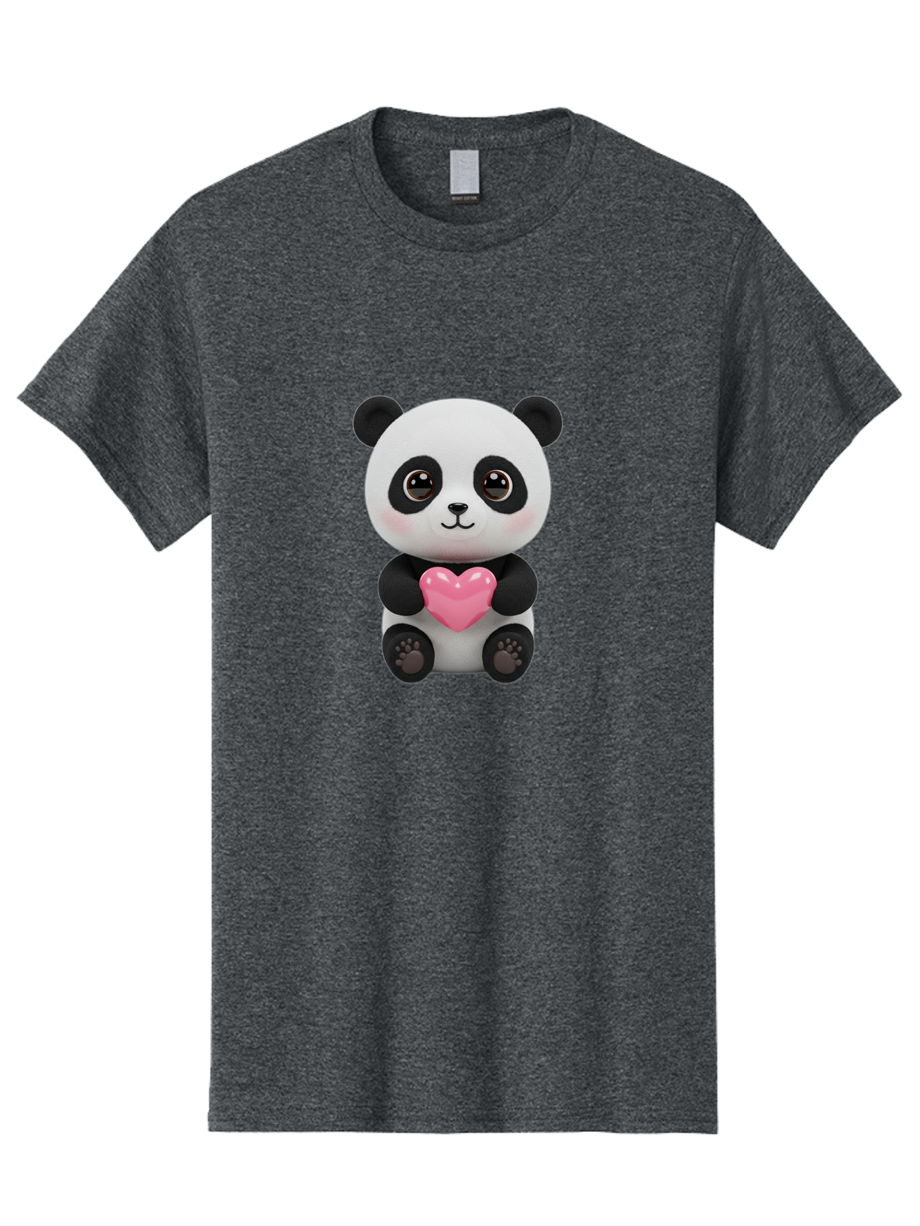 Panda-With-Heart Men'S Graphic Tee, 100% Cotton, Comfortable Casual Summer Wear, Machine Washable, Kawaii Panda Bear, Cute Cartoon Character, Pink Heart Symbol, Adorable Illustration, Love And Affection, Digital Art, Heartwarming Scene, Bae621