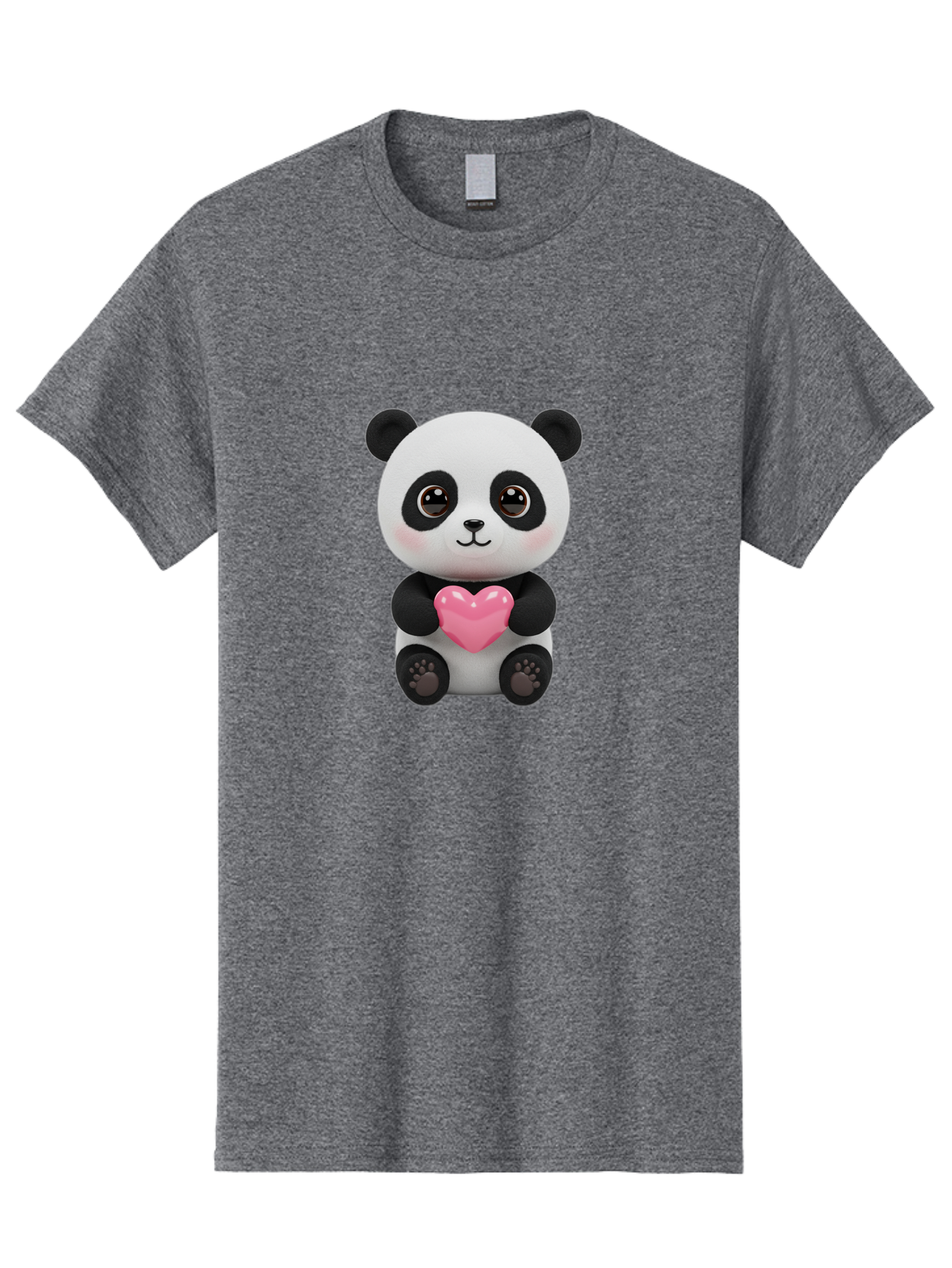 Panda-With-Heart Men'S Graphic Tee, 100% Cotton, Comfortable Casual Summer Wear, Machine Washable, Kawaii Panda Bear, Cute Cartoon Character, Pink Heart Symbol, Adorable Illustration, Love And Affection, Digital Art, Heartwarming Scene, Bae621
