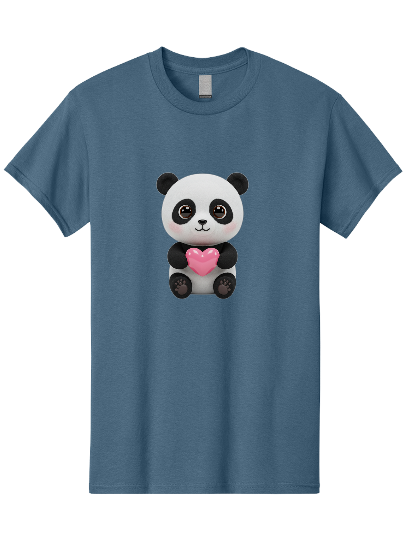 Panda-With-Heart Men'S Graphic Tee, 100% Cotton, Comfortable Casual Summer Wear, Machine Washable, Kawaii Panda Bear, Cute Cartoon Character, Pink Heart Symbol, Adorable Illustration, Love And Affection, Digital Art, Heartwarming Scene, Bae621