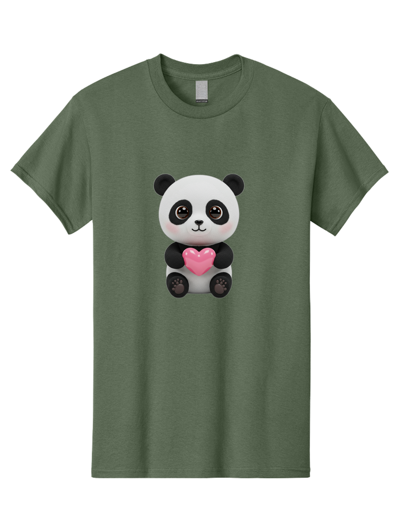 Panda-With-Heart Men'S Graphic Tee, 100% Cotton, Comfortable Casual Summer Wear, Machine Washable, Kawaii Panda Bear, Cute Cartoon Character, Pink Heart Symbol, Adorable Illustration, Love And Affection, Digital Art, Heartwarming Scene, Bae621