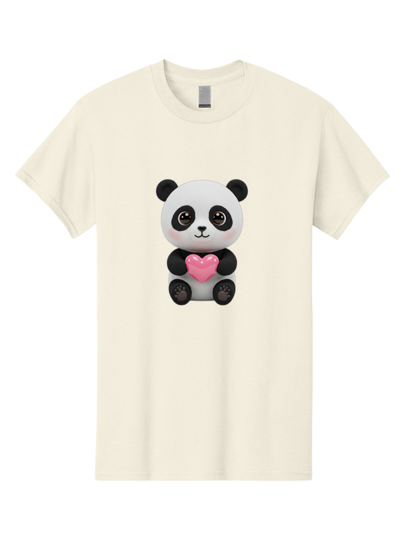 Panda-With-Heart Men'S Graphic Tee, 100% Cotton, Comfortable Casual Summer Wear, Machine Washable, Kawaii Panda Bear, Cute Cartoon Character, Pink Heart Symbol, Adorable Illustration, Love And Affection, Digital Art, Heartwarming Scene, Bae621