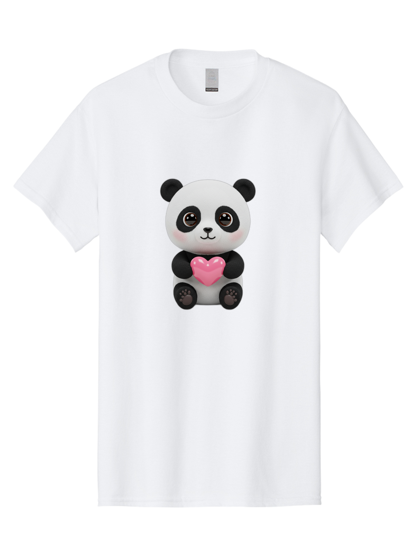 Panda-With-Heart Men'S Graphic Tee, 100% Cotton, Comfortable Casual Summer Wear, Machine Washable, Kawaii Panda Bear, Cute Cartoon Character, Pink Heart Symbol, Adorable Illustration, Love And Affection, Digital Art, Heartwarming Scene, Bae621