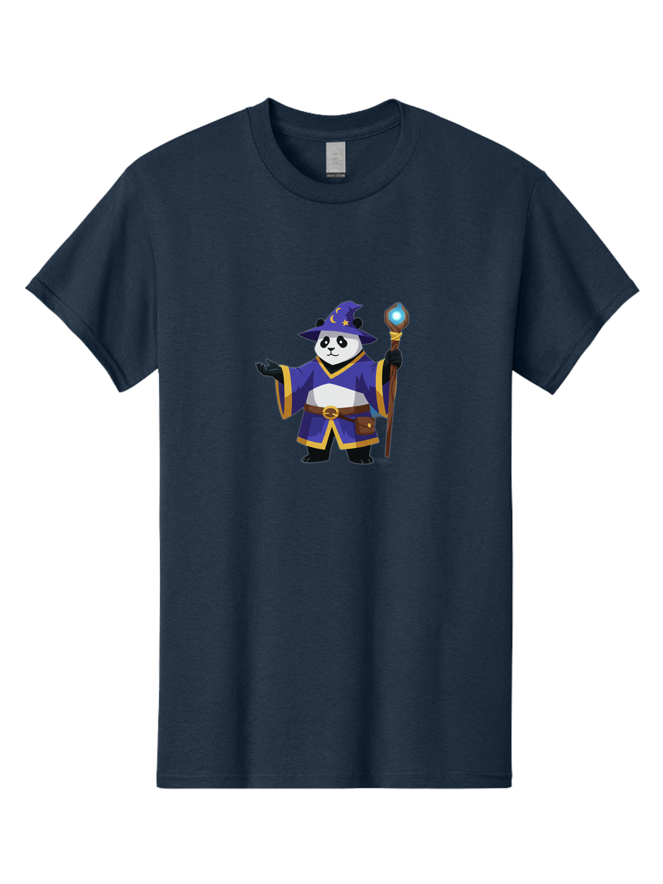 Panda-Wizard-1 Men'S Graphic Tee, 100% Cotton, Comfortable Casual Summer Wear, Machine Washable, Cartoon Panda Wizard, Magical Creature, Fantasy Character, Mystical Staff, Purple Robe, Yellow Trim, Crescent Moon, Stars, Magic Spell, Bae622