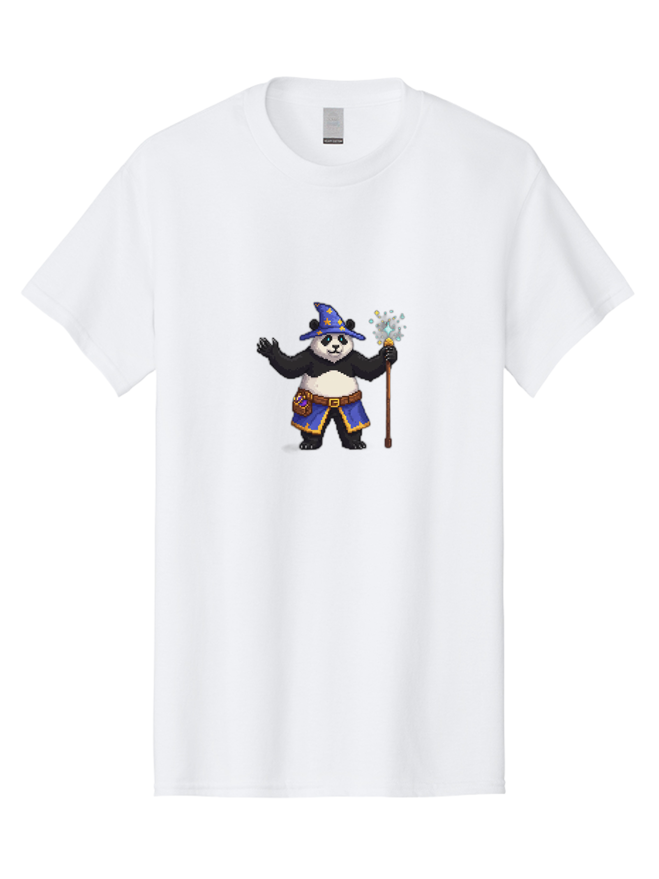 Panda-Wizard-2 Men'S Graphic Tee, 100% Cotton, Comfortable Casual Summer Wear, Machine Washable, Pixel Art, Panda Bear, Wizard Hat, Magic Wand, Fantasy Character, Pixelated Illustration, Cartoon Style, Magical Creature, Blue Robes, Bae623