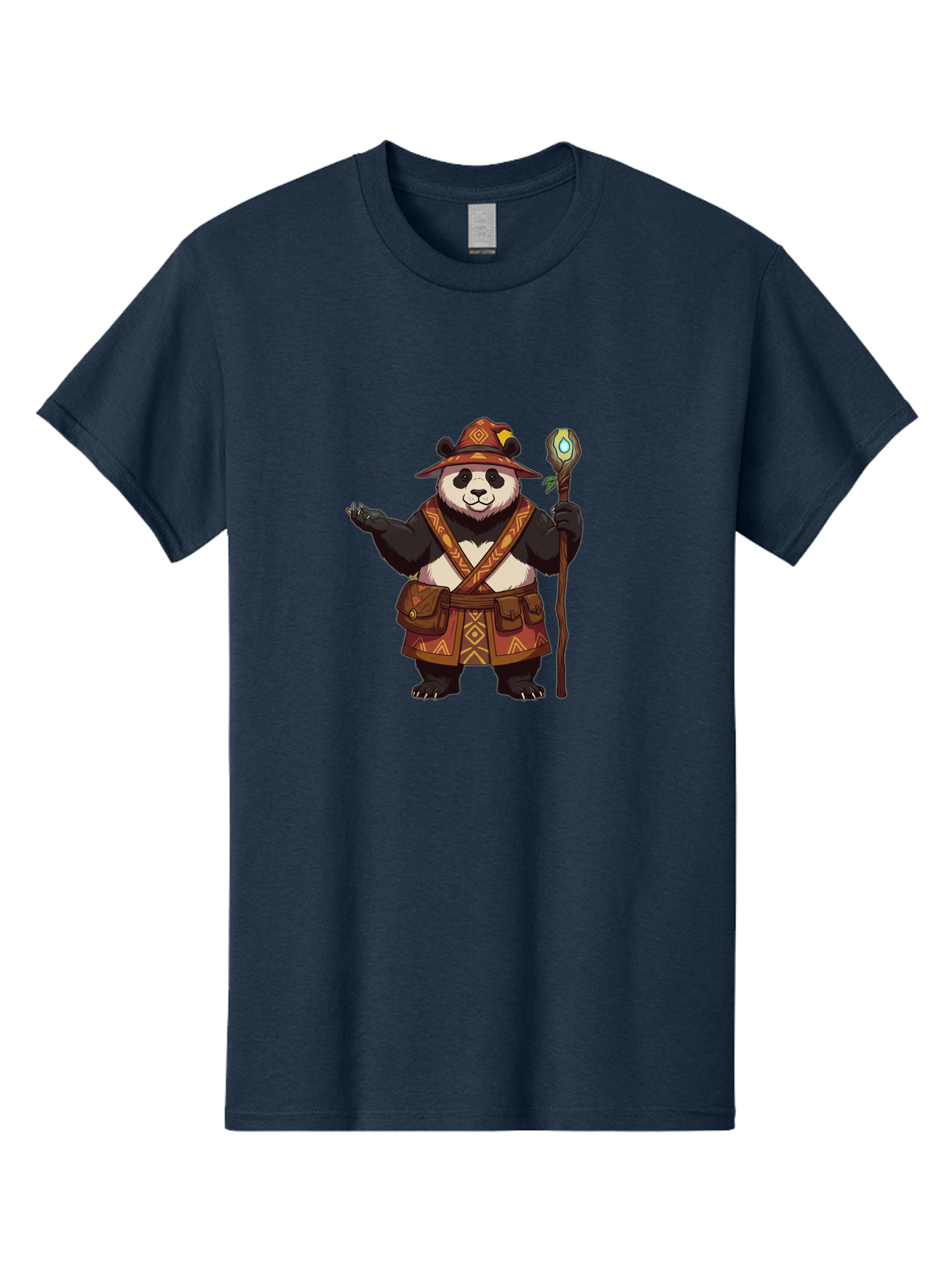 Panda-Wizard-3 Men'S Graphic Tee, 100% Cotton, Comfortable Casual Summer Wear, Machine Washable, Cartoon Panda, Adventurer Outfit, Fantasy Character, Magical Staff, Tribal Patterns, Mystical Powers, Cute Bear, Fantasy Art, Cartoon Character Bae624
