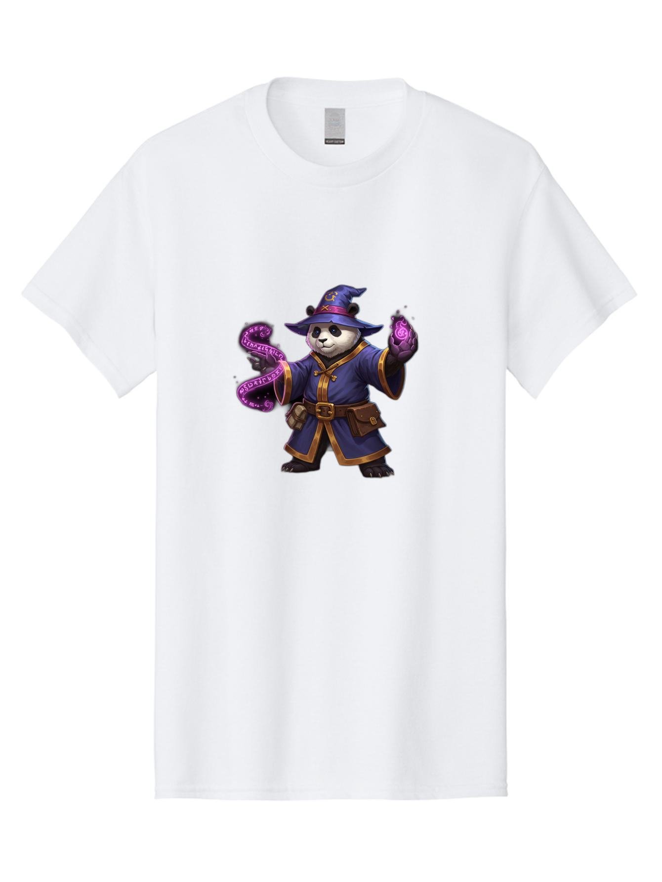 Panda-Wizard Men'S Graphic Tee, 100% Cotton, Comfortable Casual Summer Wear, Machine Washable, Cartoon Panda Wizard, Magic Spell, Mystical Creature, Fantasy Art, Purple Magic, Wizard Robe, Gold Trim, Mystical Symbols, Adorable Panda, Bae625