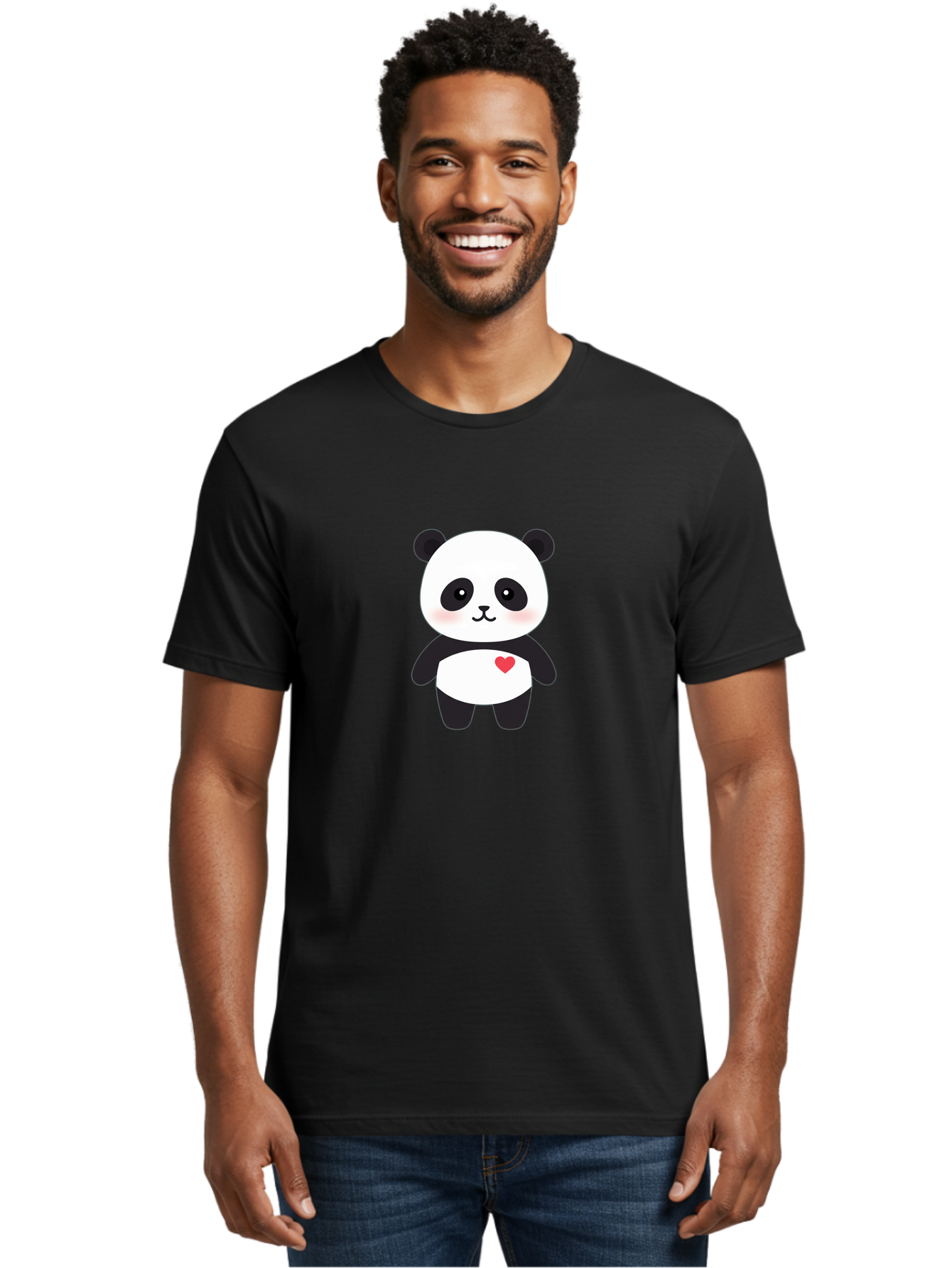 Panda Men'S Graphic Tee, 100% Cotton, Comfortable Casual Summer Wear, Machine Washable, Cute Cartoon Panda, Adorable Illustration, Sweet Panda Bear, Heart On Belly, Kawaii Character, Black And White Panda, Cartoon Love, Sweet Illustration, Bae626