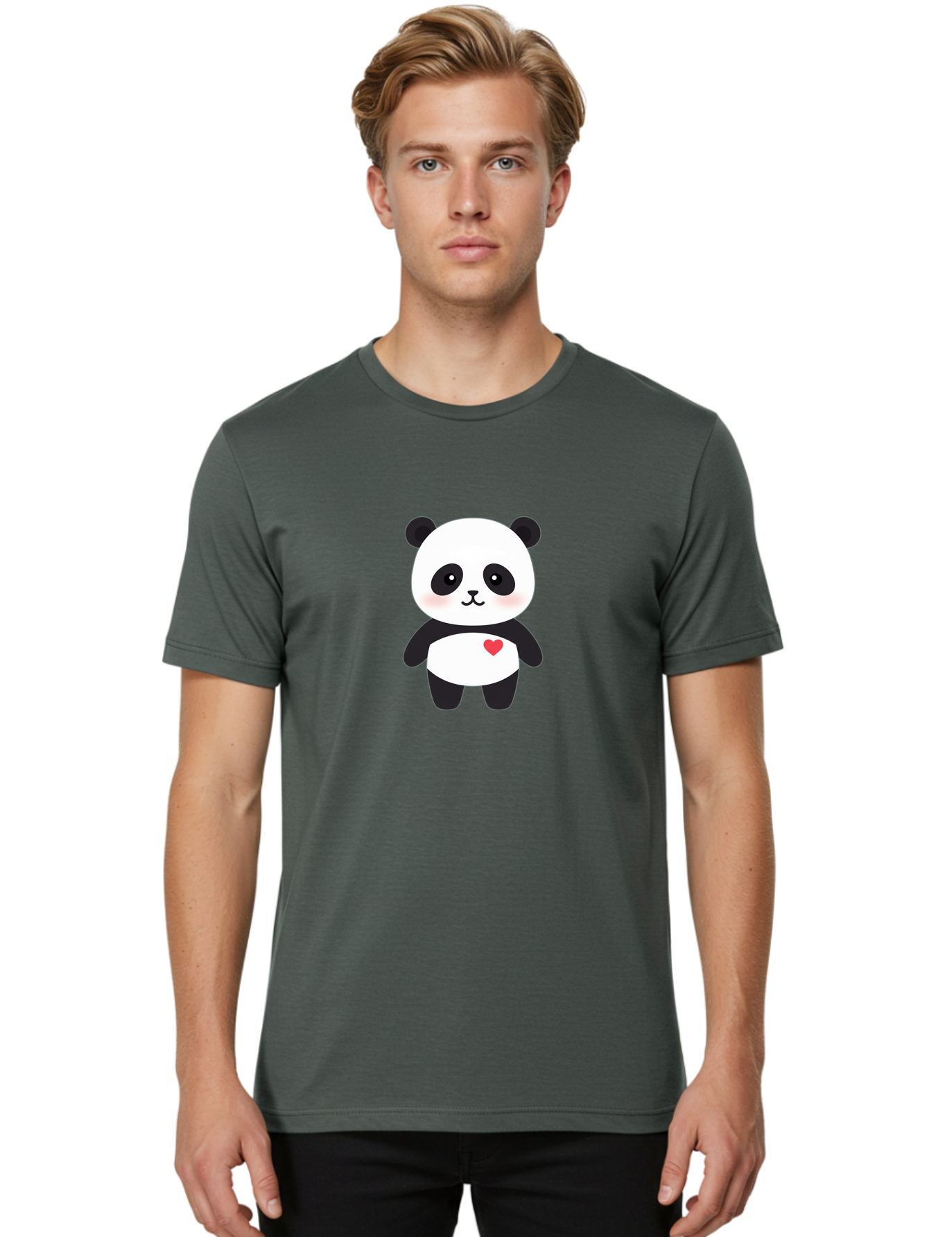 Panda Men'S Graphic Tee, 100% Cotton, Comfortable Casual Summer Wear, Machine Washable, Cute Cartoon Panda, Adorable Illustration, Sweet Panda Bear, Heart On Belly, Kawaii Character, Black And White Panda, Cartoon Love, Sweet Illustration, Bae626