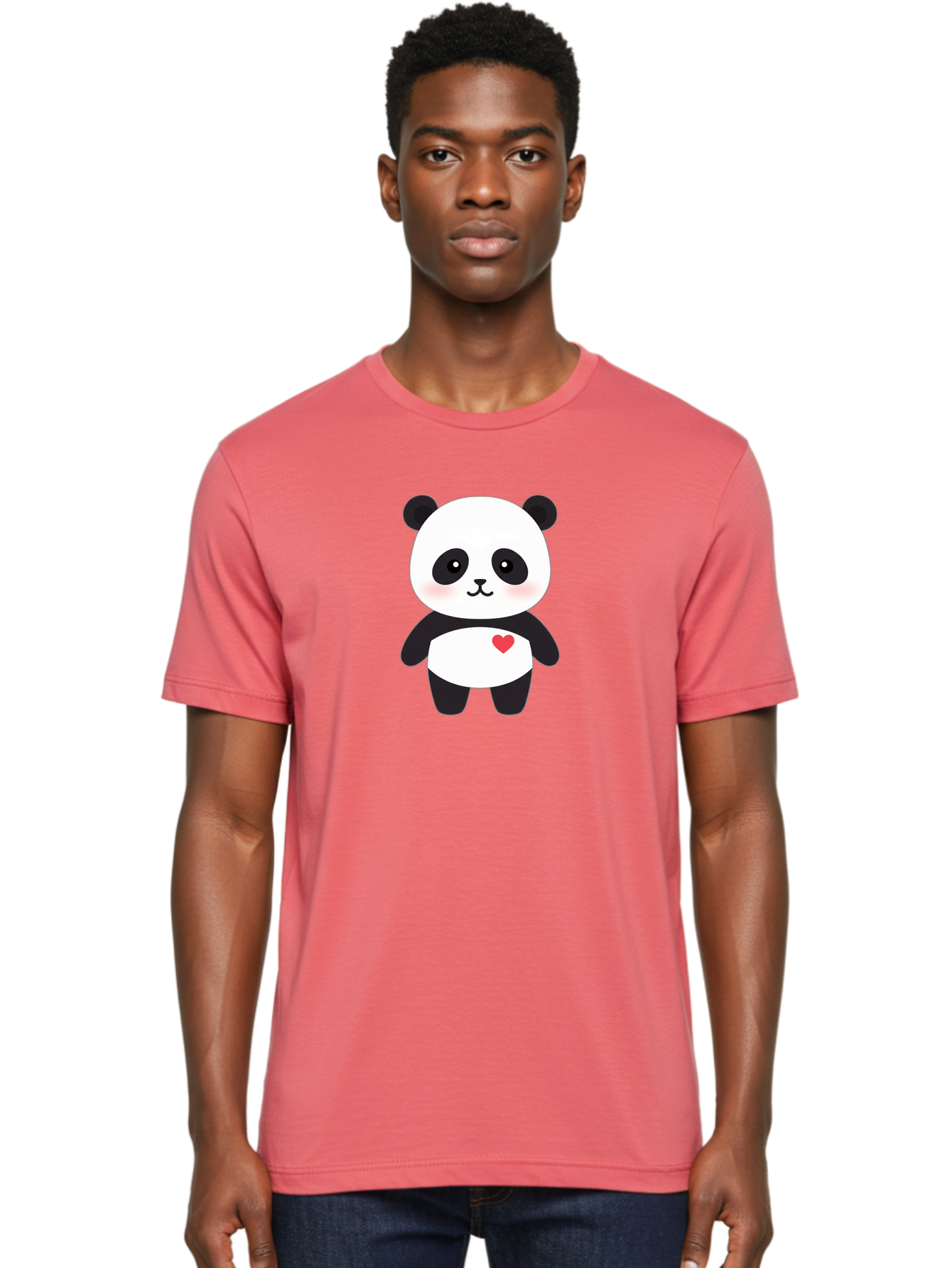 Panda Men'S Graphic Tee, 100% Cotton, Comfortable Casual Summer Wear, Machine Washable, Cute Cartoon Panda, Adorable Illustration, Sweet Panda Bear, Heart On Belly, Kawaii Character, Black And White Panda, Cartoon Love, Sweet Illustration, Bae626