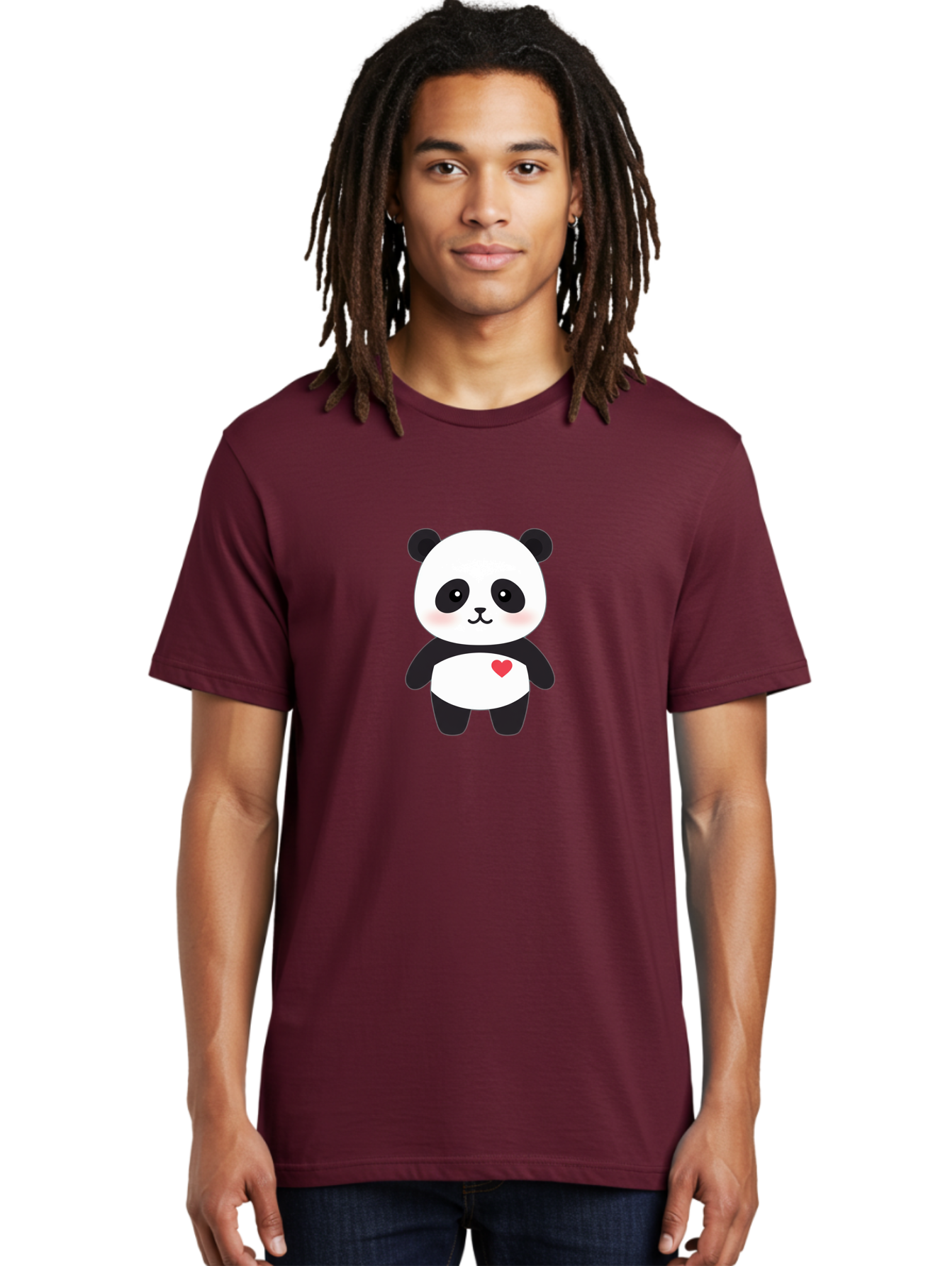 Panda Men'S Graphic Tee, 100% Cotton, Comfortable Casual Summer Wear, Machine Washable, Cute Cartoon Panda, Adorable Illustration, Sweet Panda Bear, Heart On Belly, Kawaii Character, Black And White Panda, Cartoon Love, Sweet Illustration, Bae626