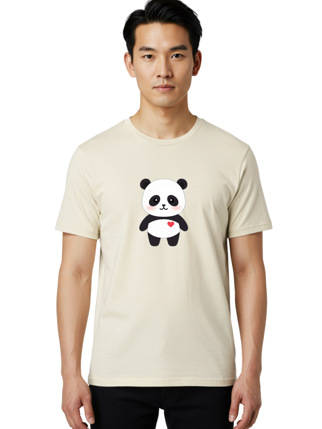 Panda Men'S Graphic Tee, 100% Cotton, Comfortable Casual Summer Wear, Machine Washable, Cute Cartoon Panda, Adorable Illustration, Sweet Panda Bear, Heart On Belly, Kawaii Character, Black And White Panda, Cartoon Love, Sweet Illustration, Bae626