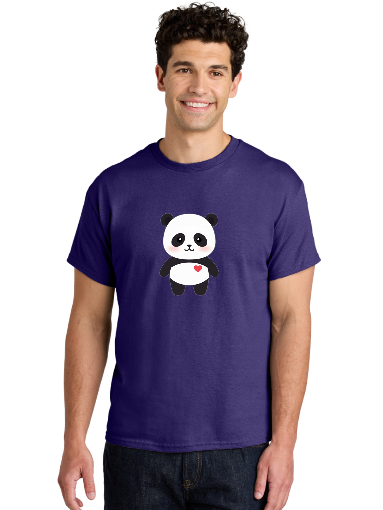 Panda Men'S Graphic Tee, 100% Cotton, Comfortable Casual Summer Wear, Machine Washable, Cute Cartoon Panda, Adorable Illustration, Sweet Panda Bear, Heart On Belly, Kawaii Character, Black And White Panda, Cartoon Love, Sweet Illustration, Bae626