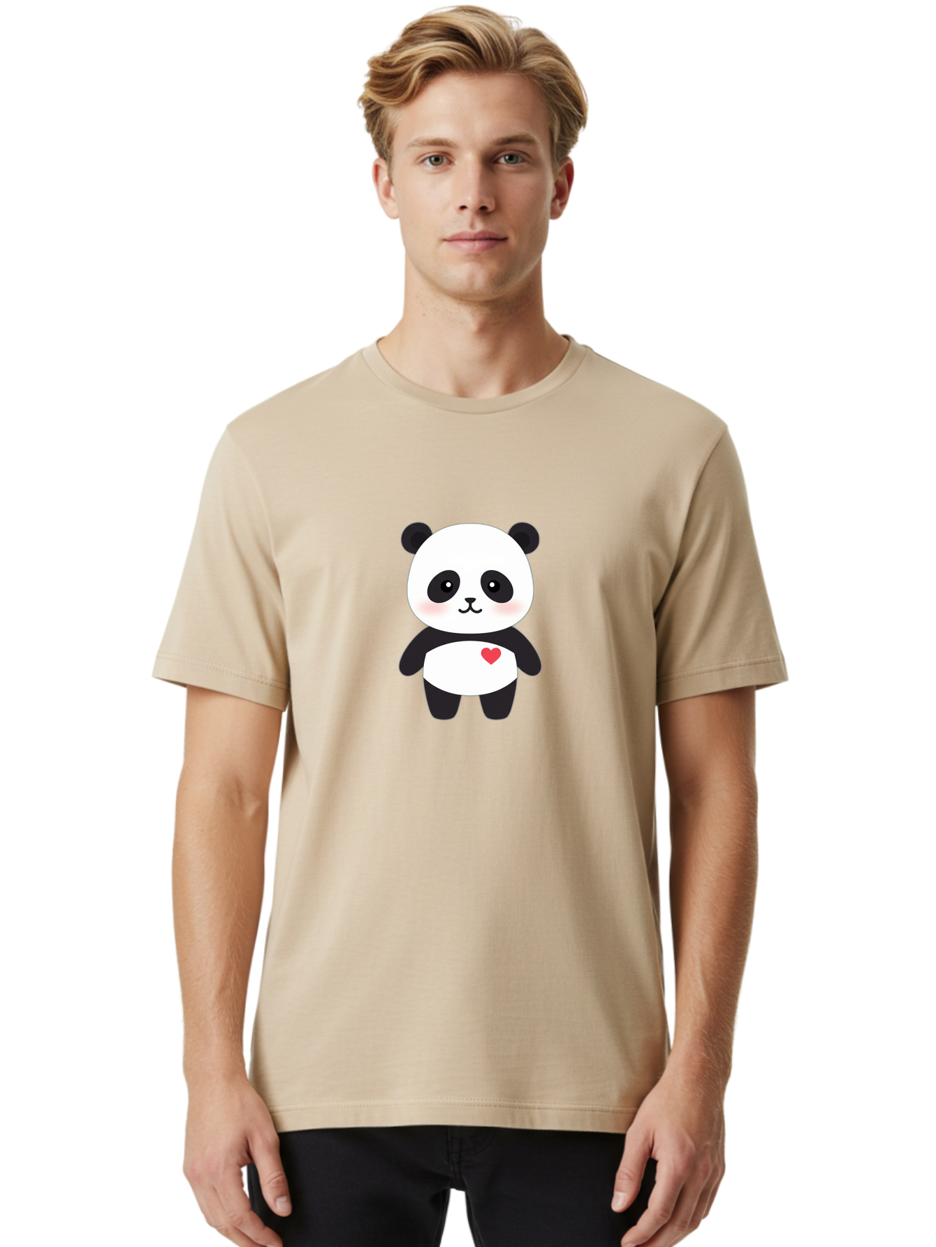 Panda Men'S Graphic Tee, 100% Cotton, Comfortable Casual Summer Wear, Machine Washable, Cute Cartoon Panda, Adorable Illustration, Sweet Panda Bear, Heart On Belly, Kawaii Character, Black And White Panda, Cartoon Love, Sweet Illustration, Bae626