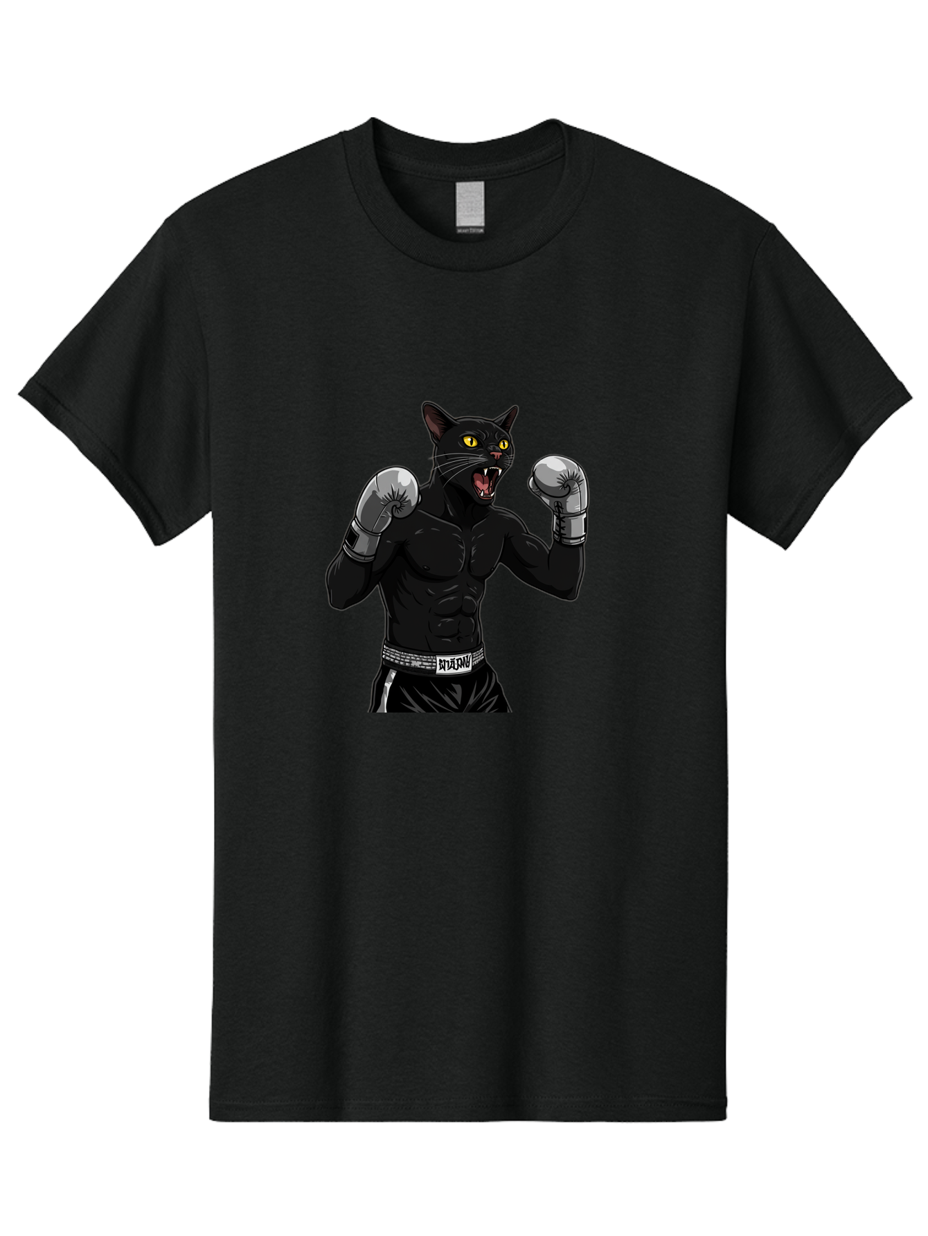 Panther-Boxing Men'S Graphic Tee, 100% Cotton, Comfortable Casual Summer Wear, Machine Washable, Boxing Cat, Muscular Cat, Black Panther, Cat With Boxing Gloves, Fight Mode, Riptide, Feline Boxer, Intense Expression, Cartoon Character Bae627