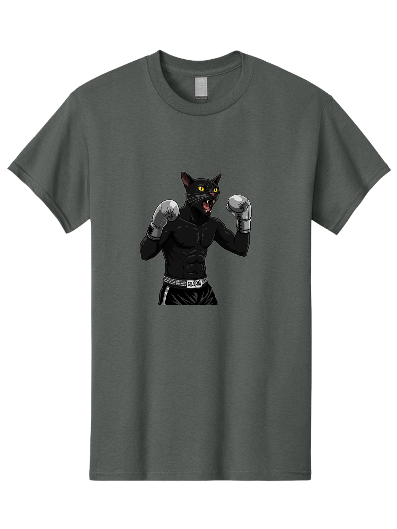 Panther-Boxing Men'S Graphic Tee, 100% Cotton, Comfortable Casual Summer Wear, Machine Washable, Boxing Cat, Muscular Cat, Black Panther, Cat With Boxing Gloves, Fight Mode, Riptide, Feline Boxer, Intense Expression, Cartoon Character Bae627
