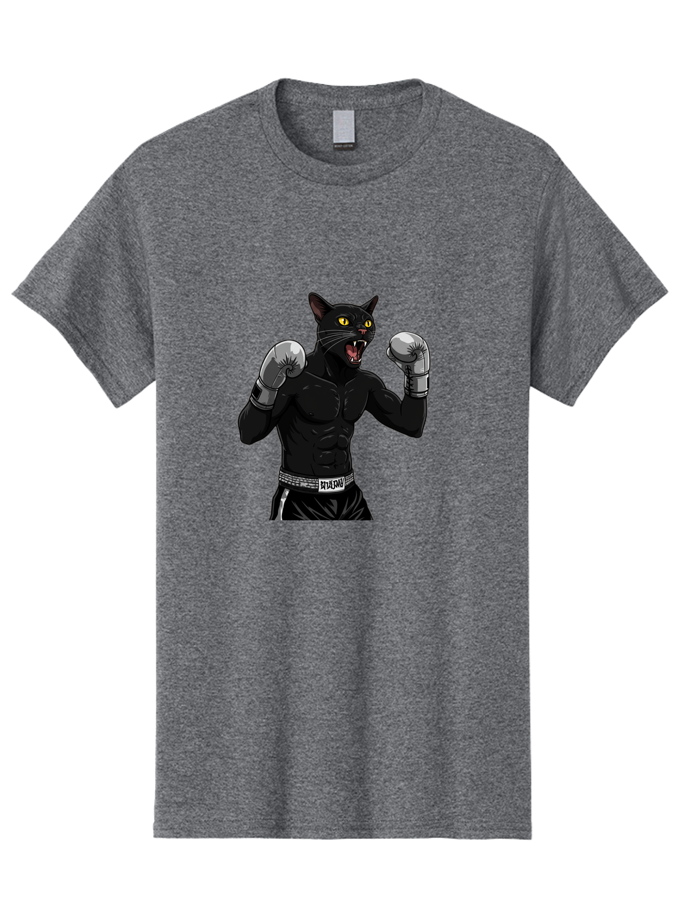 Panther-Boxing Men'S Graphic Tee, 100% Cotton, Comfortable Casual Summer Wear, Machine Washable, Boxing Cat, Muscular Cat, Black Panther, Cat With Boxing Gloves, Fight Mode, Riptide, Feline Boxer, Intense Expression, Cartoon Character Bae627